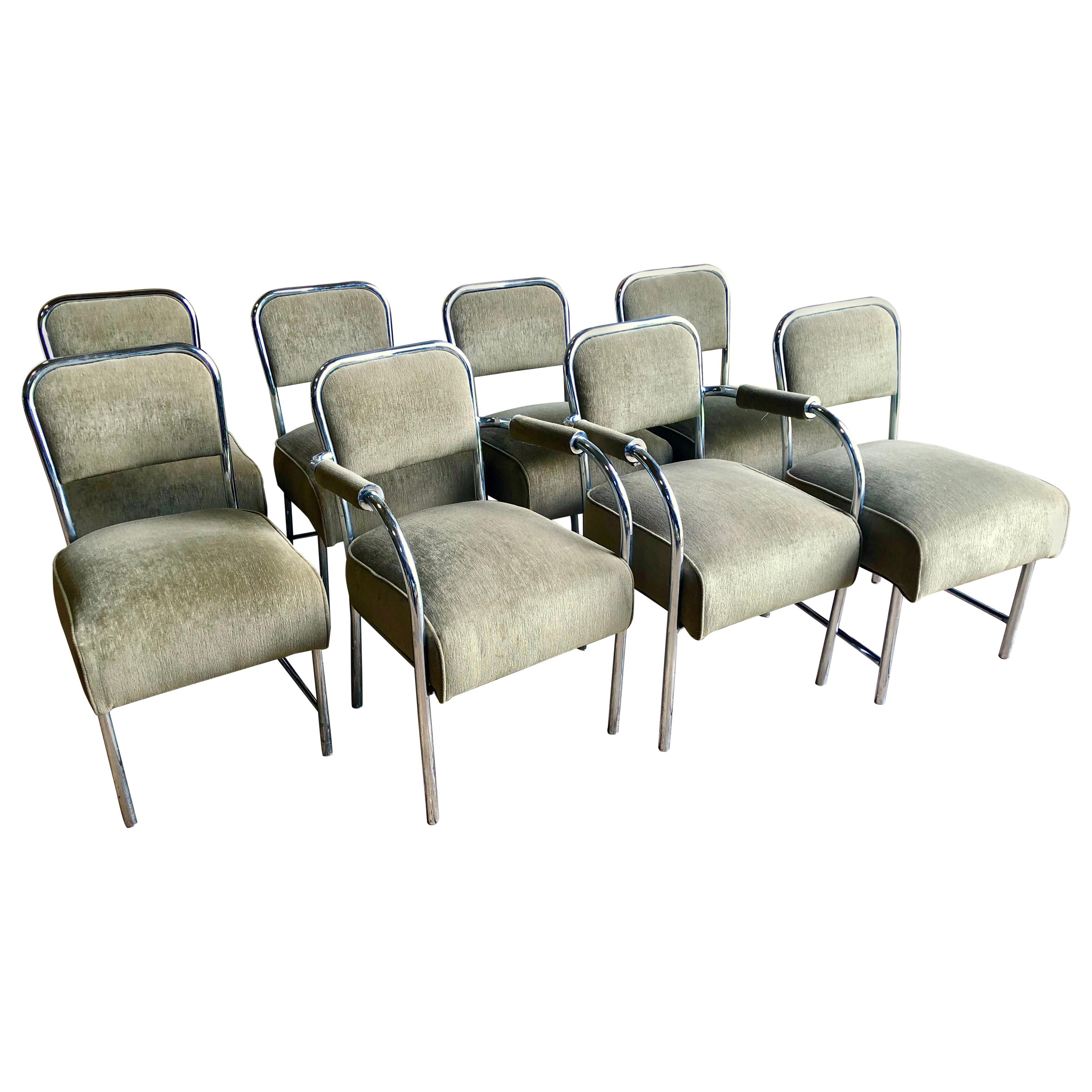 Set of 8 Art Deco Style Chrome Dining Chairs