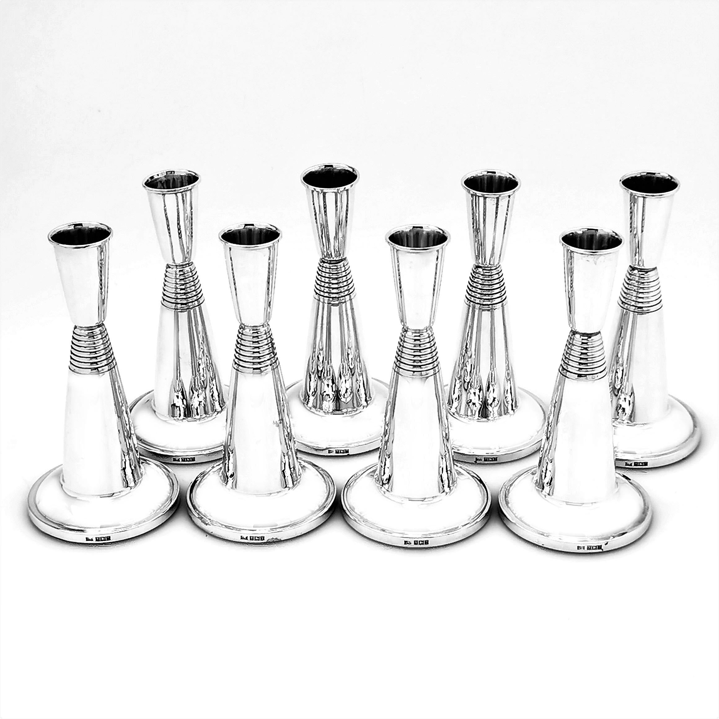 Set of 8 Art Deco Style Sterling Silver Candlesticks & A Candelabra 1990 In Good Condition In London, GB