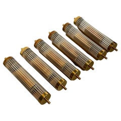 Set of 8 Art Deco Wall Sconces in Brass and Fluted Glass, Chic Lighting