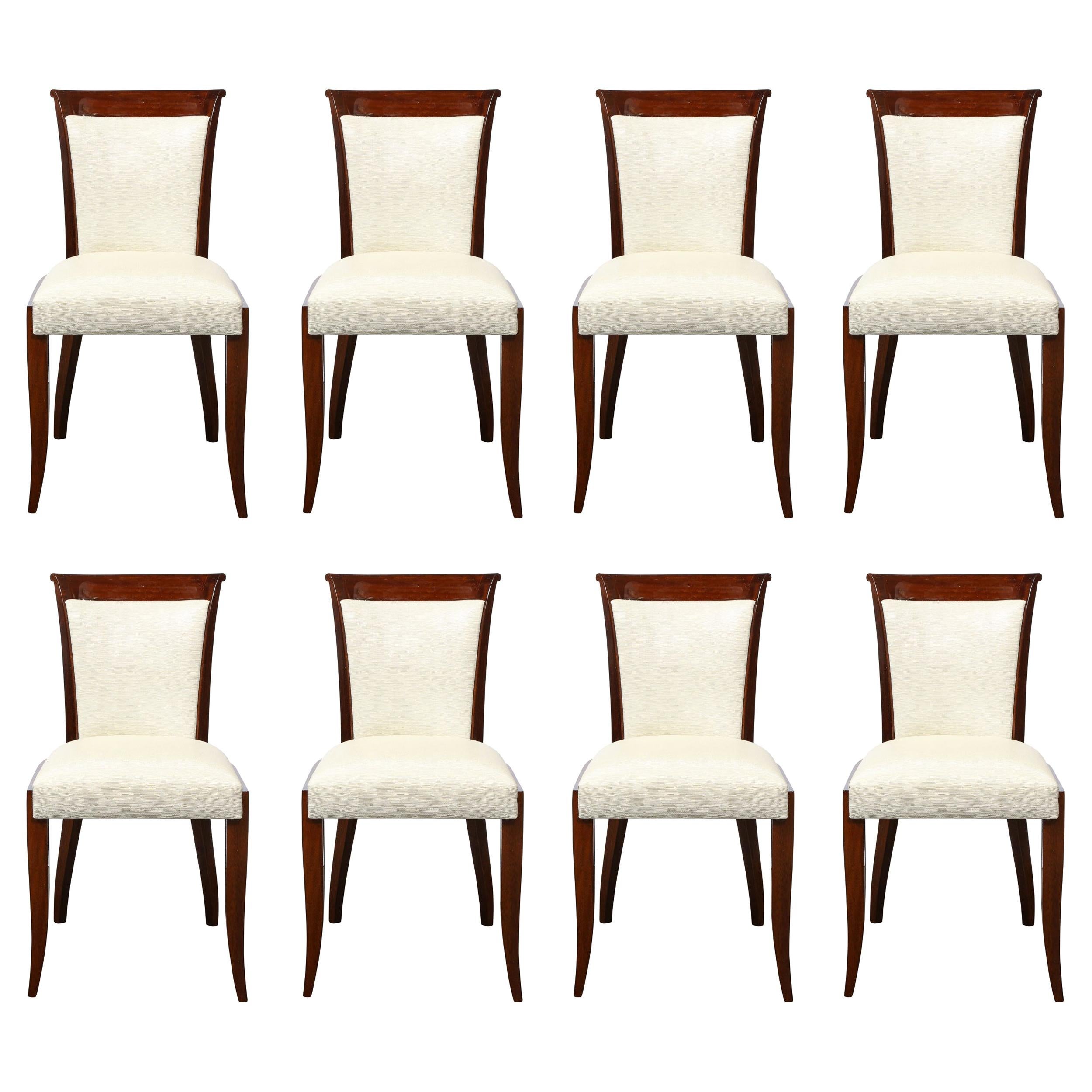 Set of 8 Art Deco Walnut Dining Chairs in Great Plains Fabric by Holly Hunt