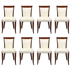 Set of 8 Art Deco Walnut Dining Chairs in Great Plains Fabric by Holly Hunt
