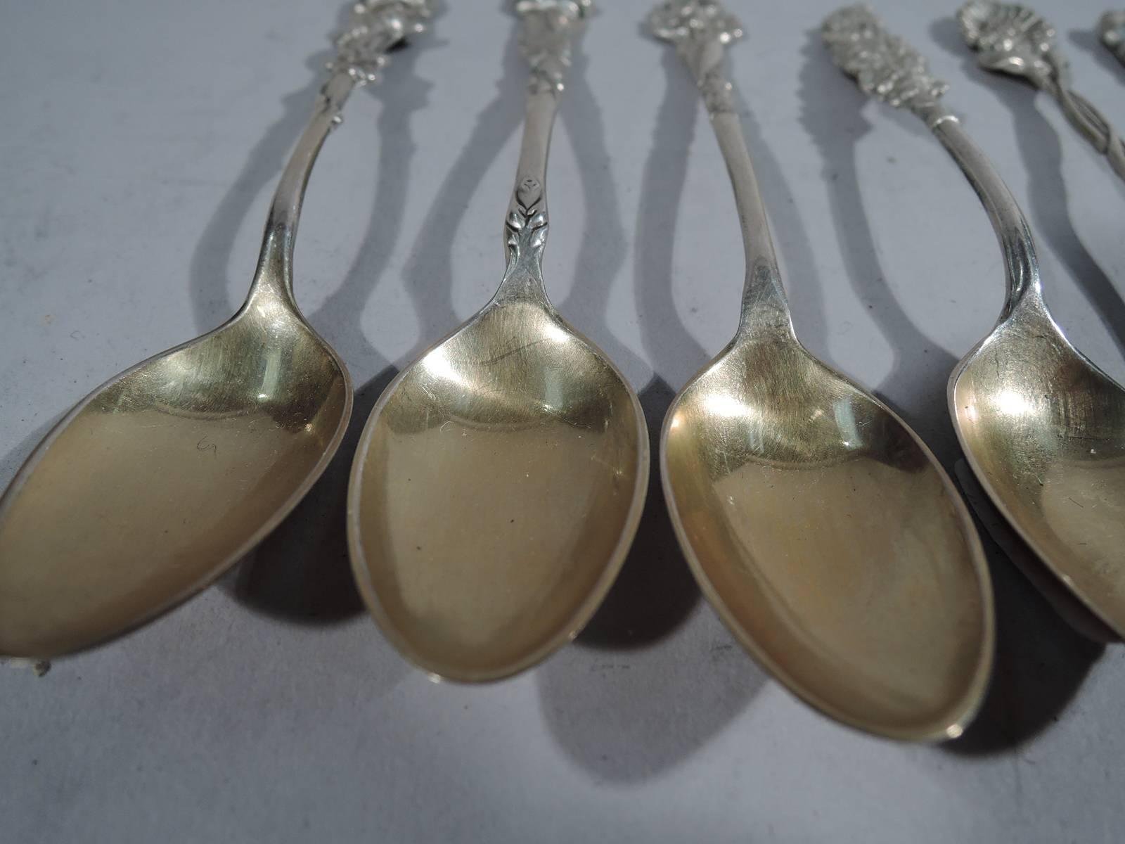 American Set of 8 Art Nouveau Reed & Barton Harlequin Sterling Silver Demitasse Spoons