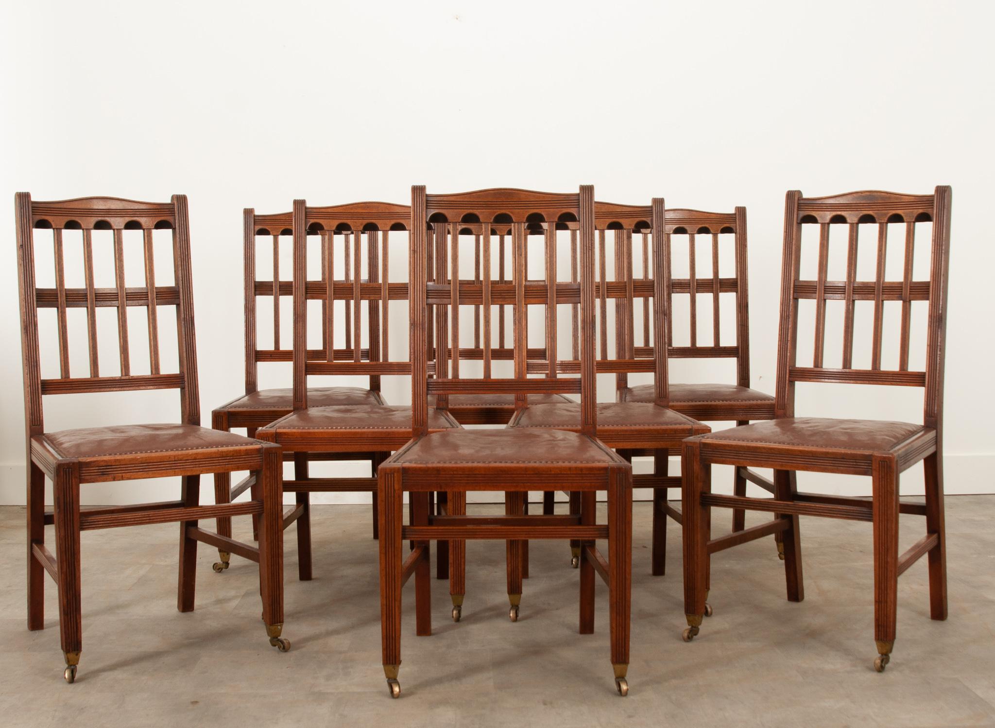 Arts and Crafts Set of 8 Arts & Crafts Dining Chairs For Sale