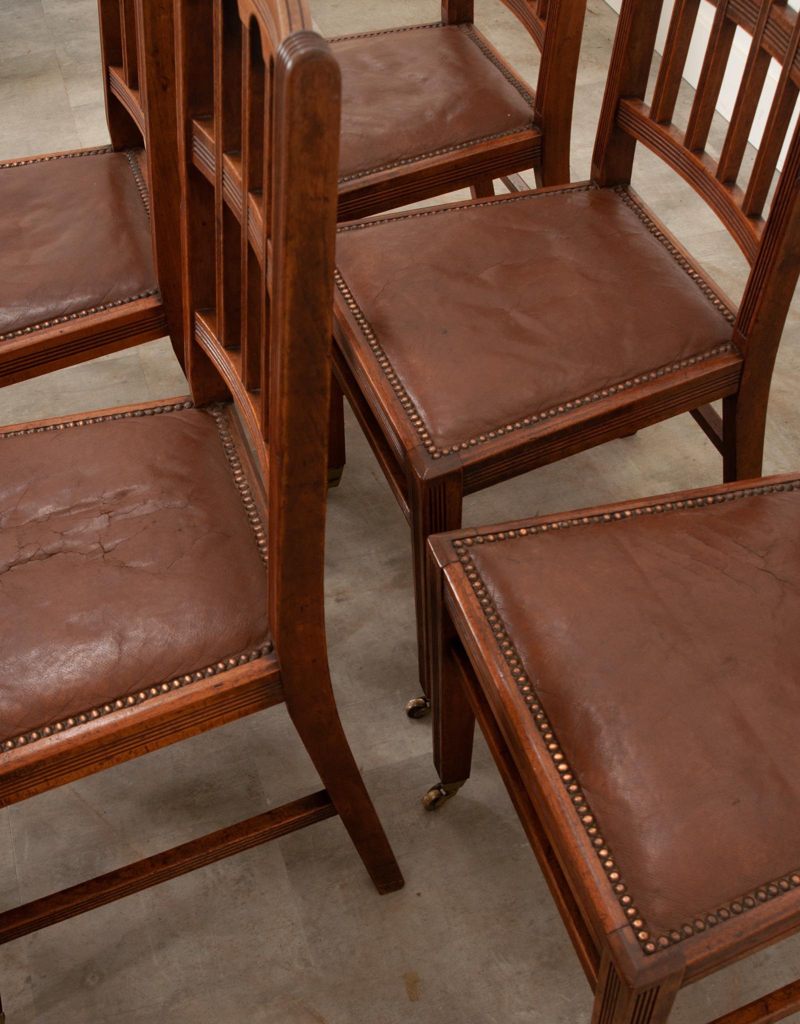 19th Century Set of 8 Arts & Crafts Dining Chairs For Sale