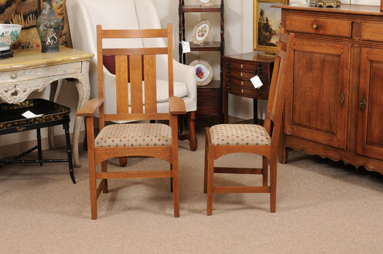 Set of 8 Arts & Crafts Stickley Mission Collection Oak Dining Chairs 4