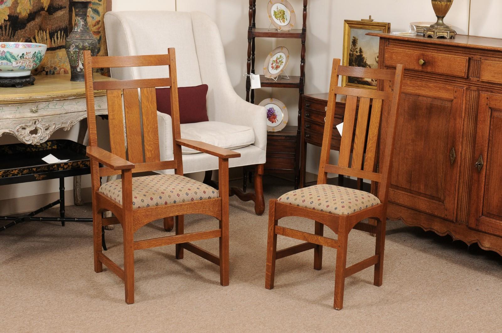 Set of 8 Arts & Crafts Stickley Mission Collection Oak Dining Chairs 6