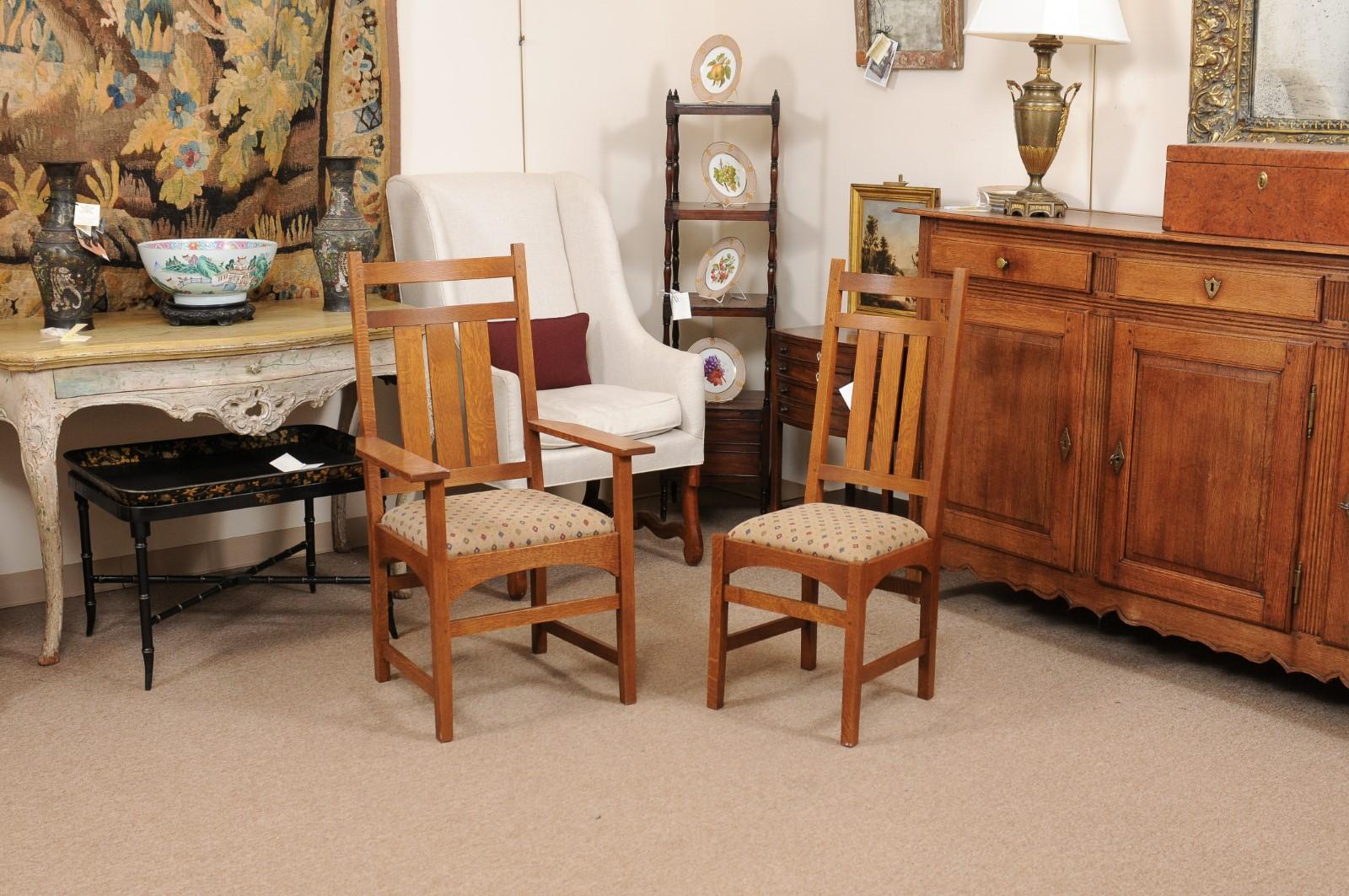 Set of 8 Arts & Crafts Stickley Mission Collection Oak Dining Chairs 7