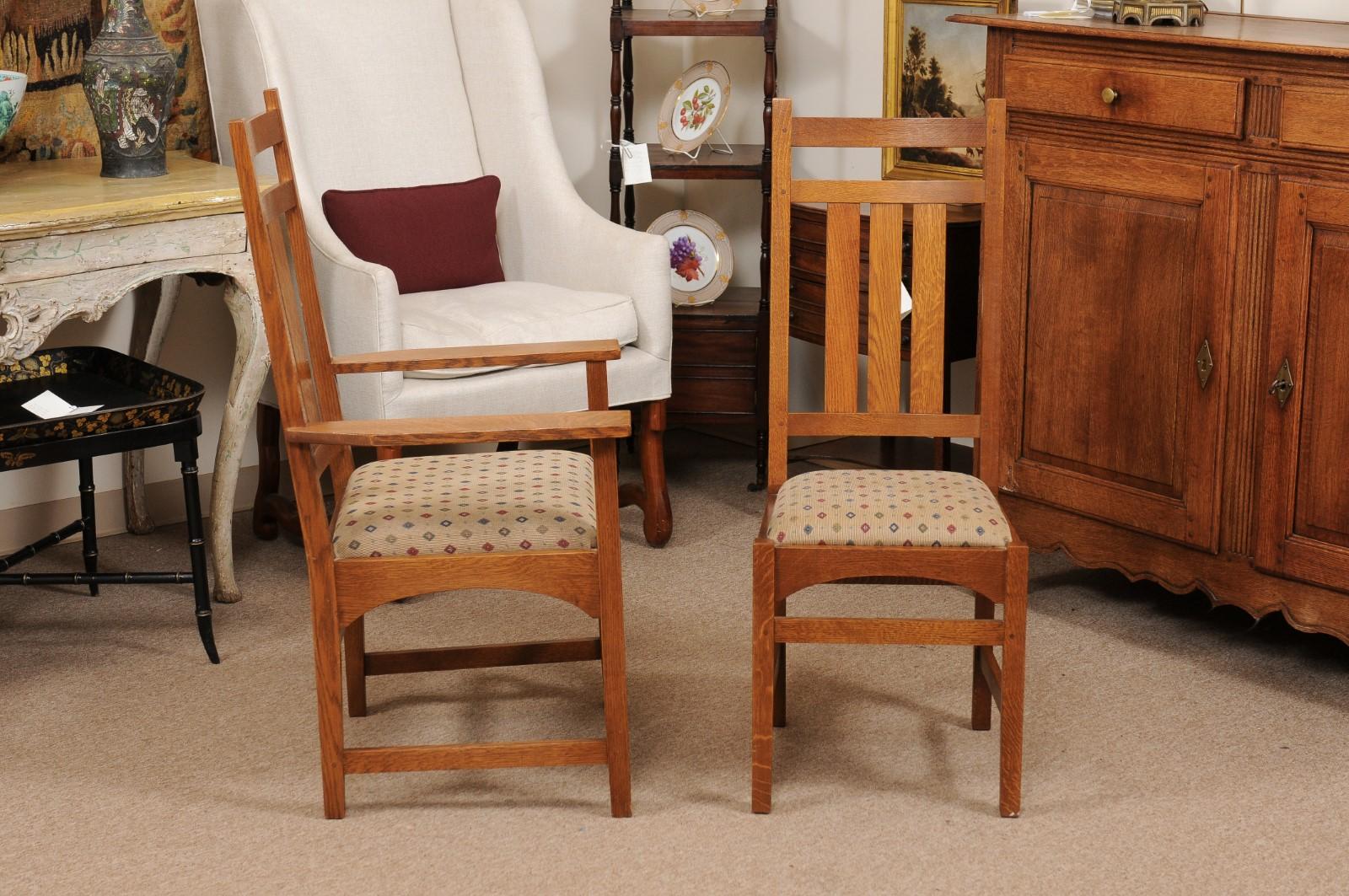 Set of 8 Arts & Crafts Stickley Mission Collection Oak Dining Chairs In Good Condition In Atlanta, GA