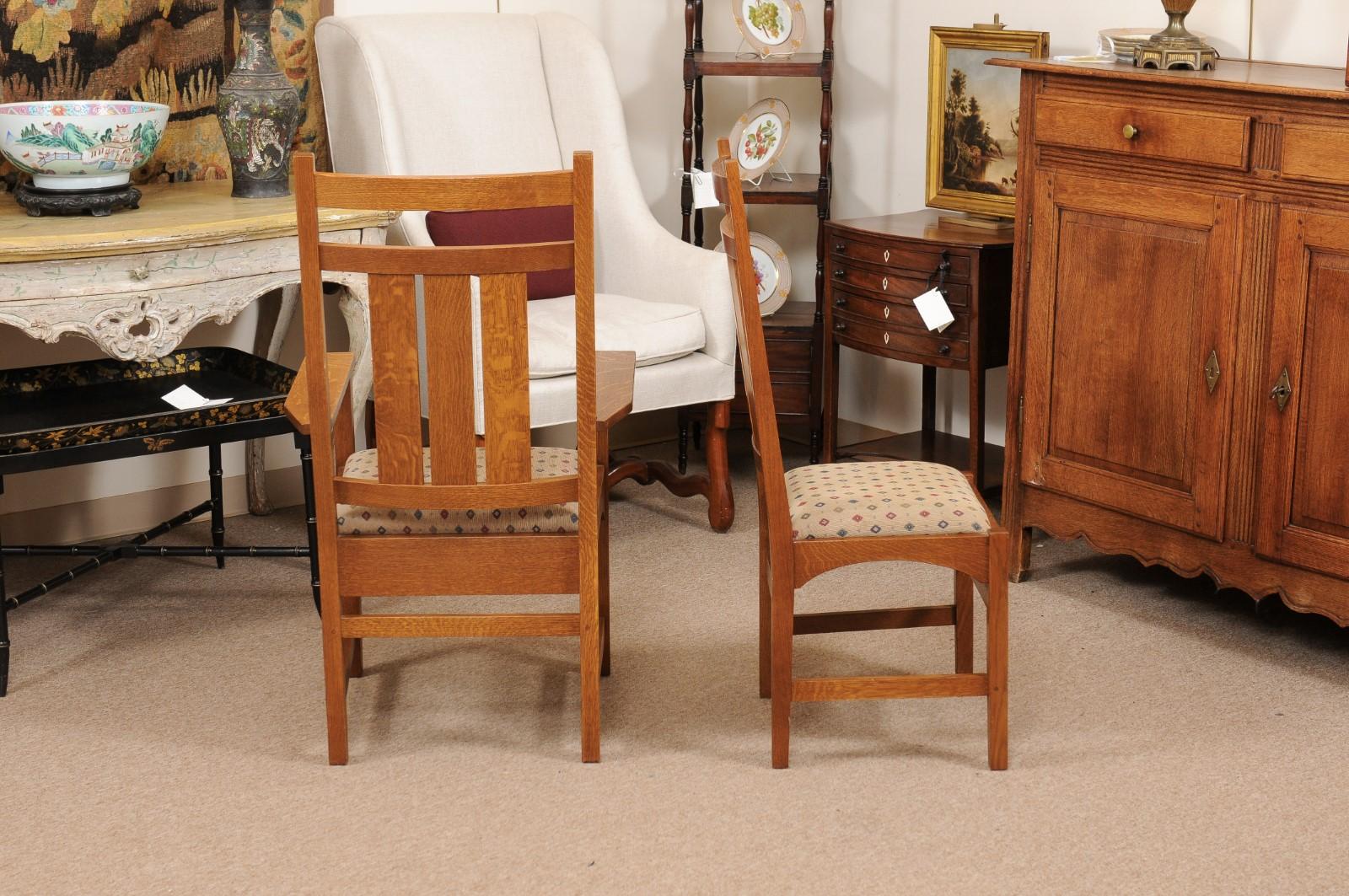 20th Century Set of 8 Arts & Crafts Stickley Mission Collection Oak Dining Chairs