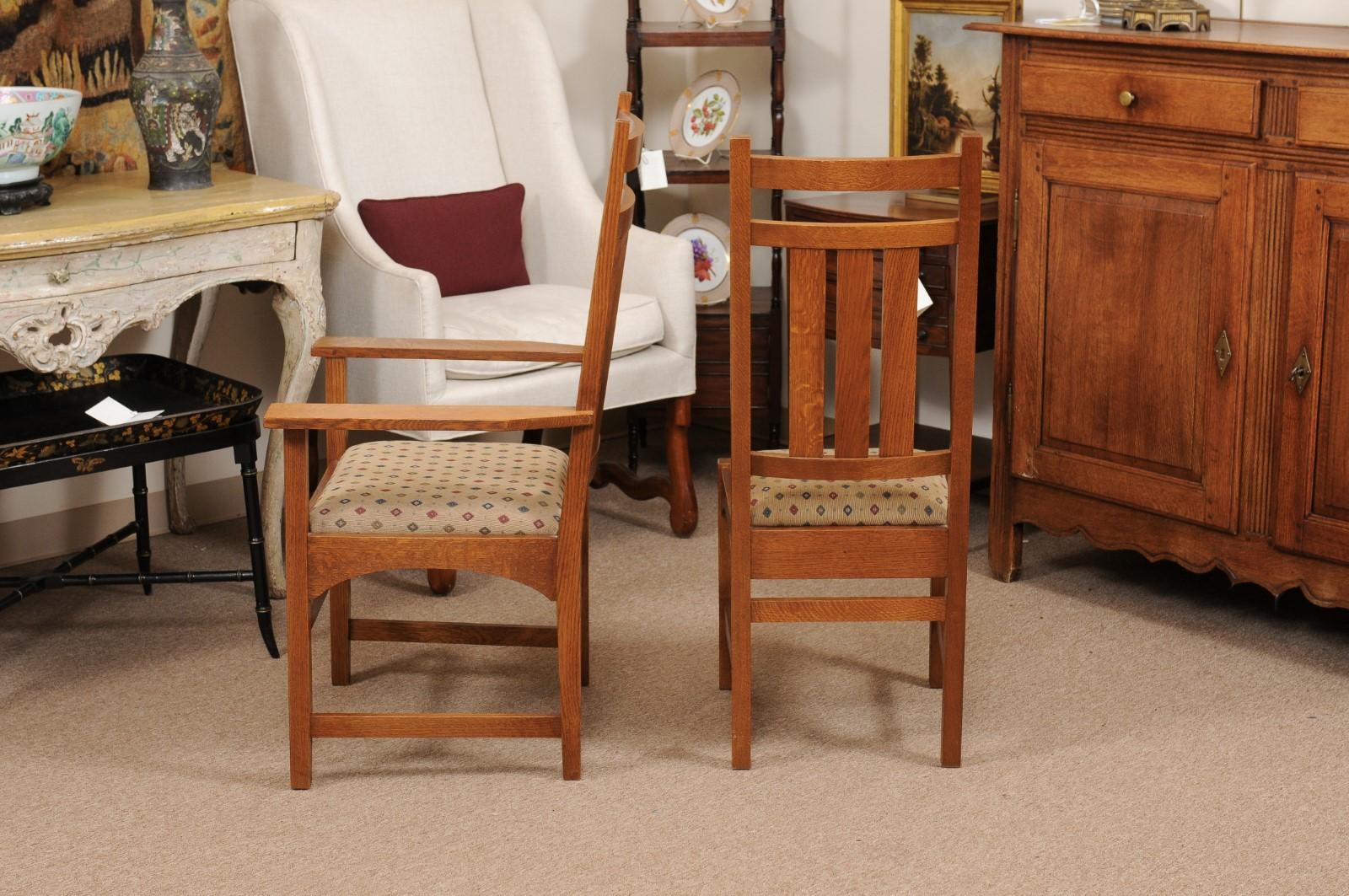 Set of 8 Arts & Crafts Stickley Mission Collection Oak Dining Chairs 1