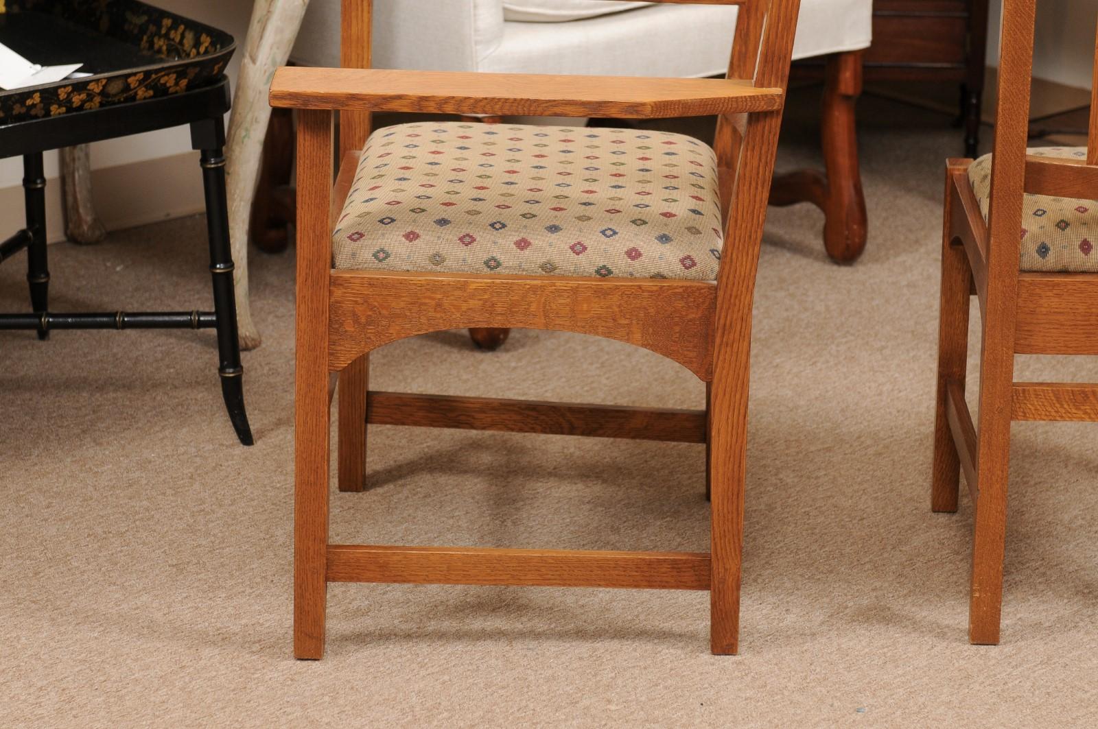 Set of 8 Arts & Crafts Stickley Mission Collection Oak Dining Chairs 2