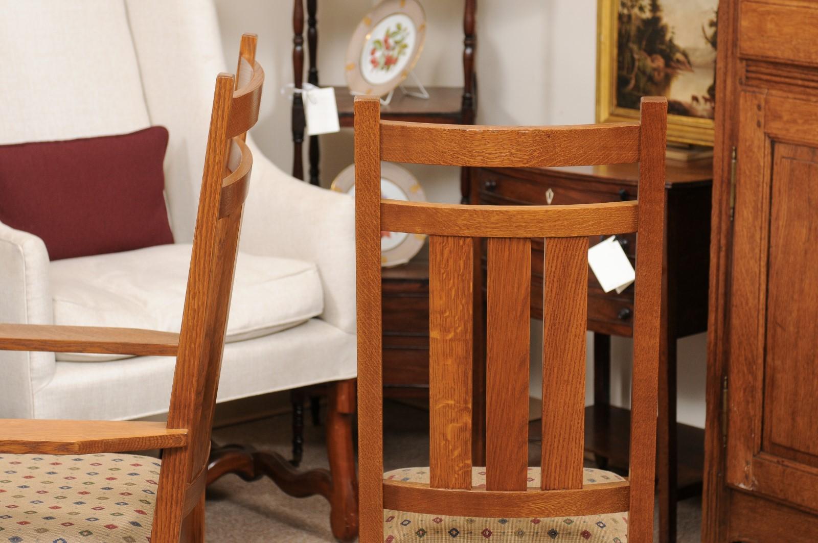 Set of 8 Arts & Crafts Stickley Mission Collection Oak Dining Chairs 3