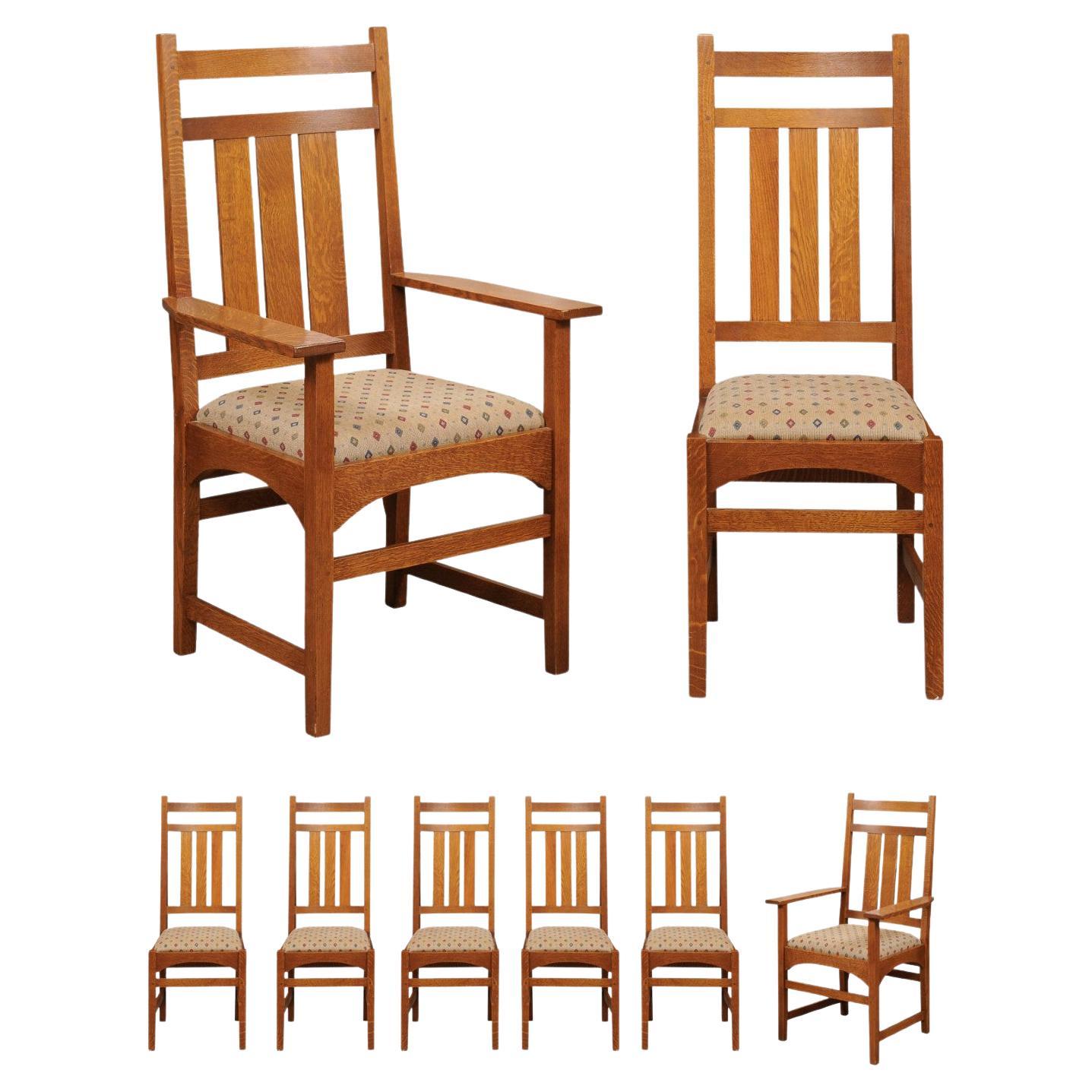 Set of 8 Arts & Crafts Stickley Mission Collection Oak Dining Chairs