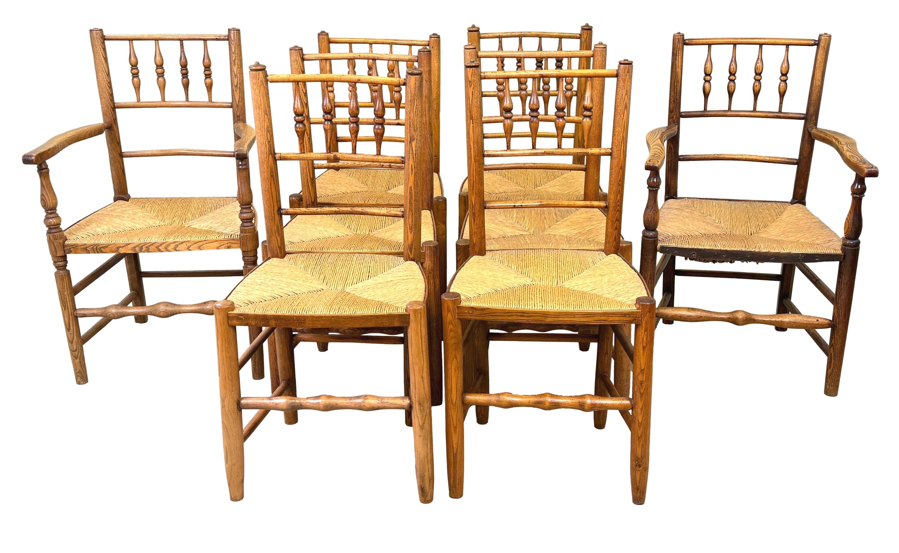 Set Of 8 Ash Farmhouse Kitchen Dining Chairs 8