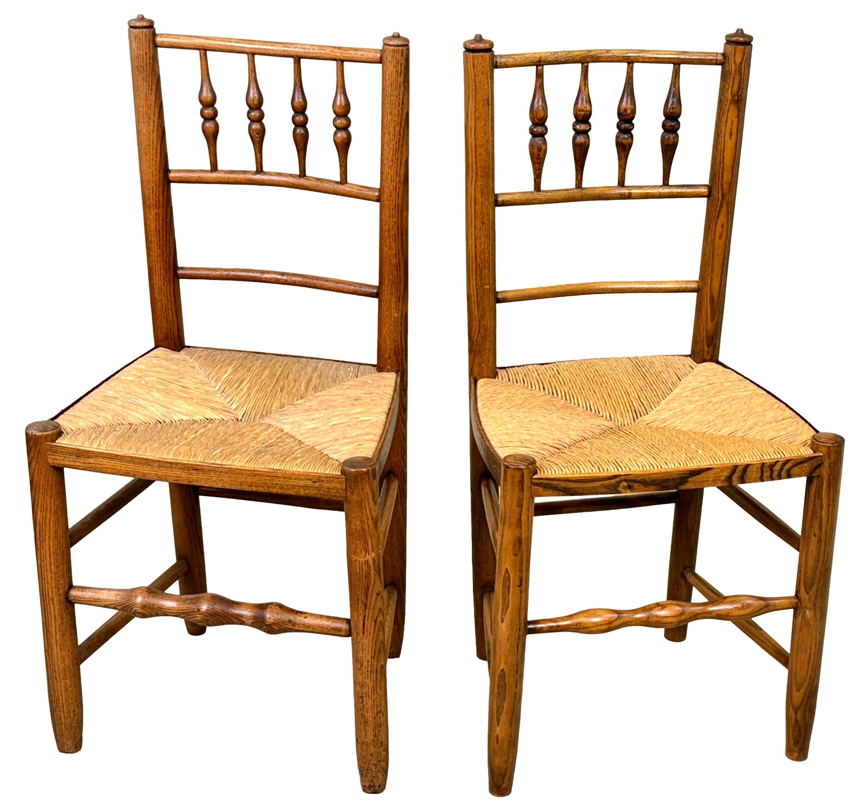 Set Of 8 Ash Farmhouse Kitchen Dining Chairs In Good Condition In Bedfordshire, GB