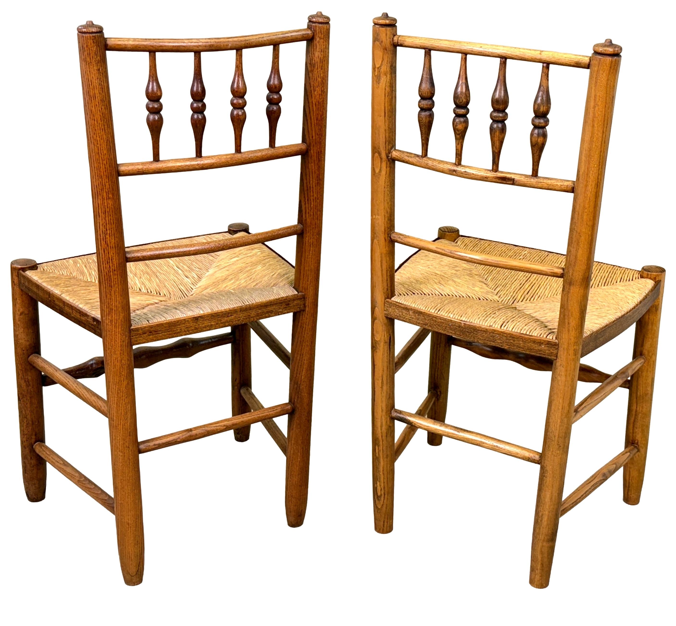 19th Century Set Of 8 Ash Farmhouse Kitchen Dining Chairs