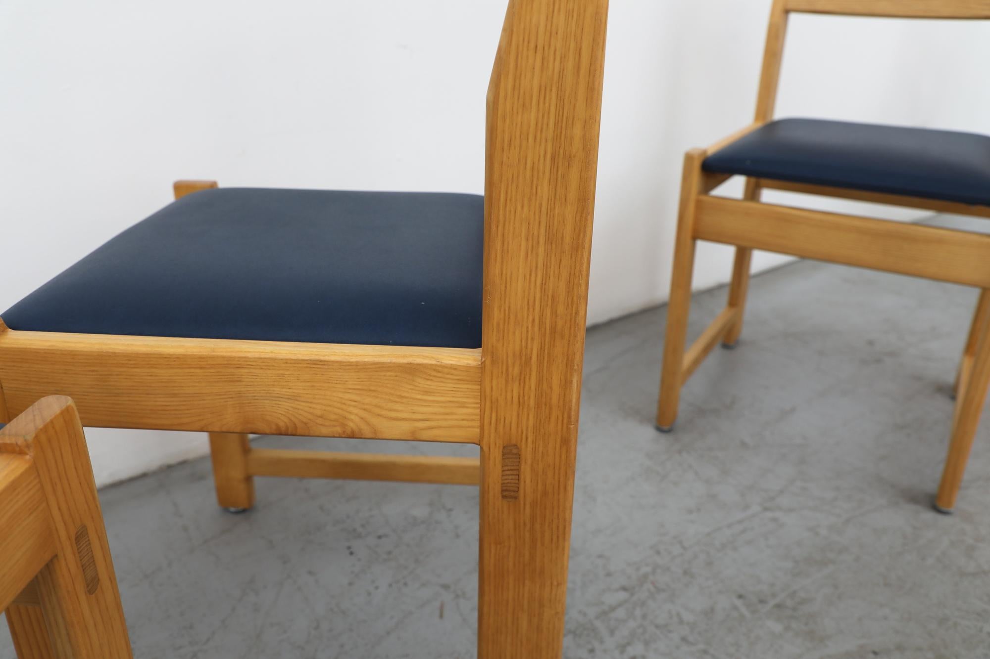 Set of Eight Ate van Apeldoorn Oak & Blue Skai Dining Chairs for Houtwerk Hattem For Sale 2