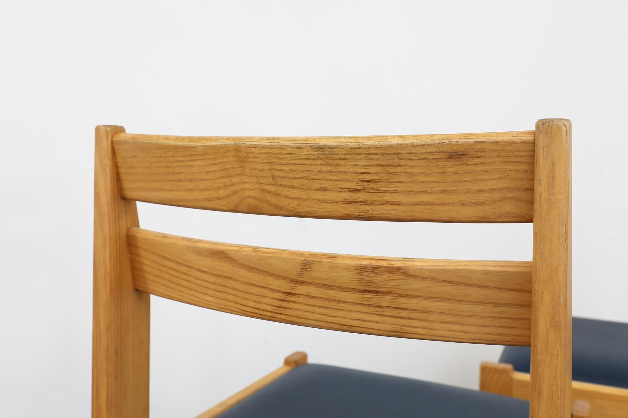 Set of Eight Ate van Apeldoorn Oak & Blue Skai Dining Chairs for Houtwerk Hattem For Sale 3