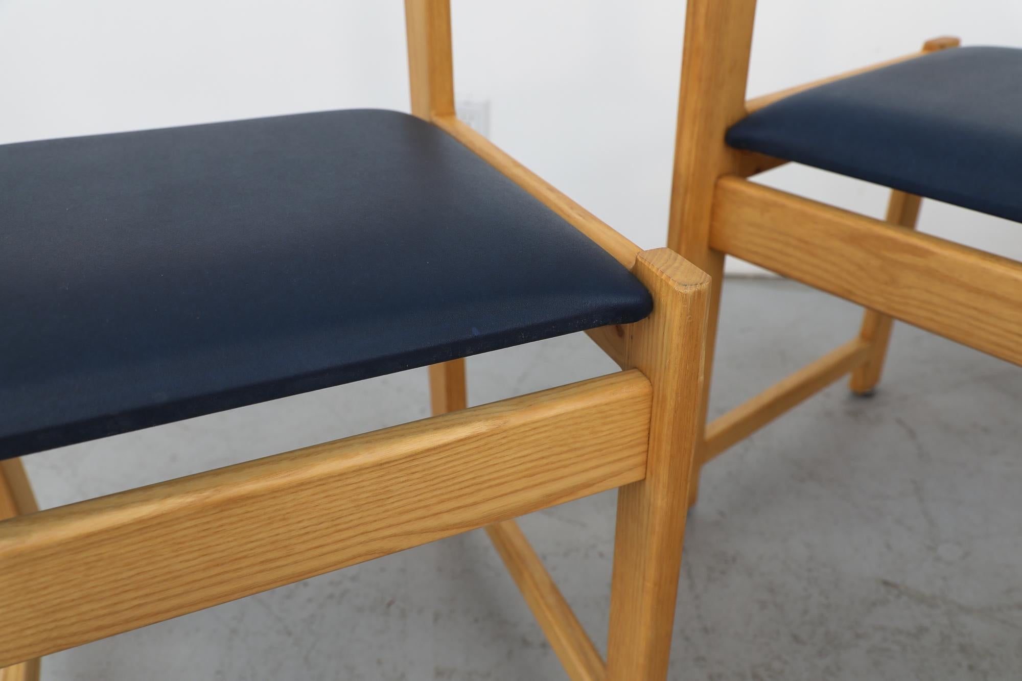 Set of Eight Ate van Apeldoorn Oak & Blue Skai Dining Chairs for Houtwerk Hattem For Sale 4