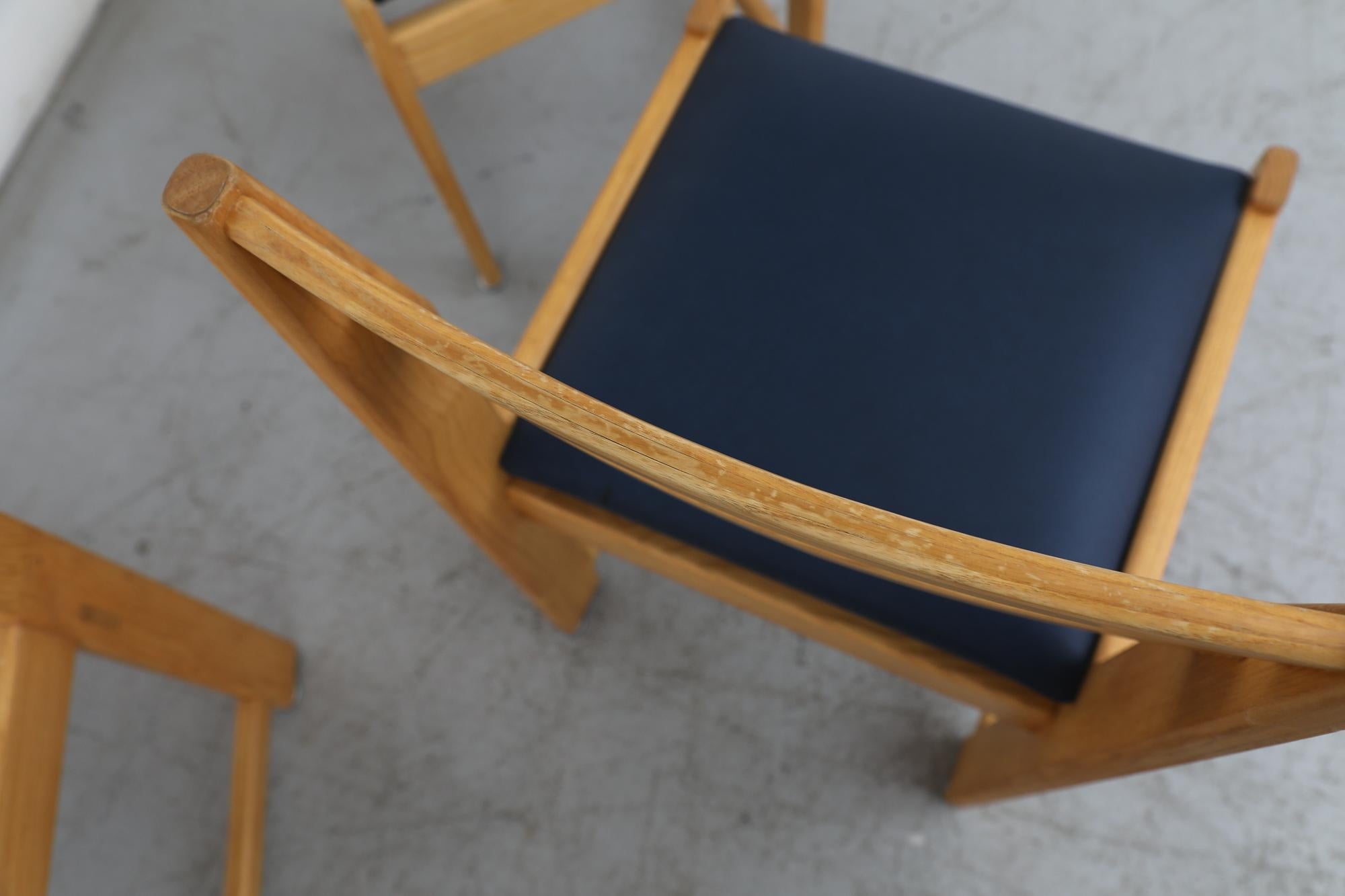 Set of Eight Ate van Apeldoorn Oak & Blue Skai Dining Chairs for Houtwerk Hattem For Sale 6