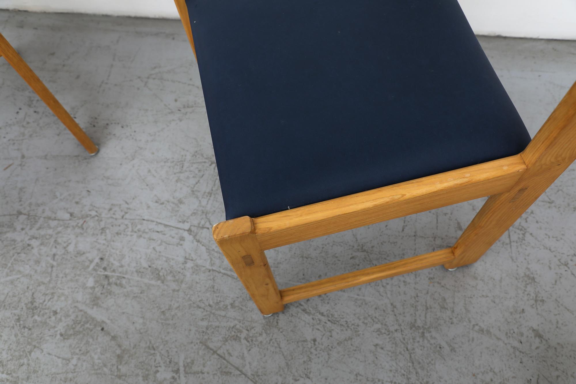 Set of Eight Ate van Apeldoorn Oak & Blue Skai Dining Chairs for Houtwerk Hattem For Sale 7