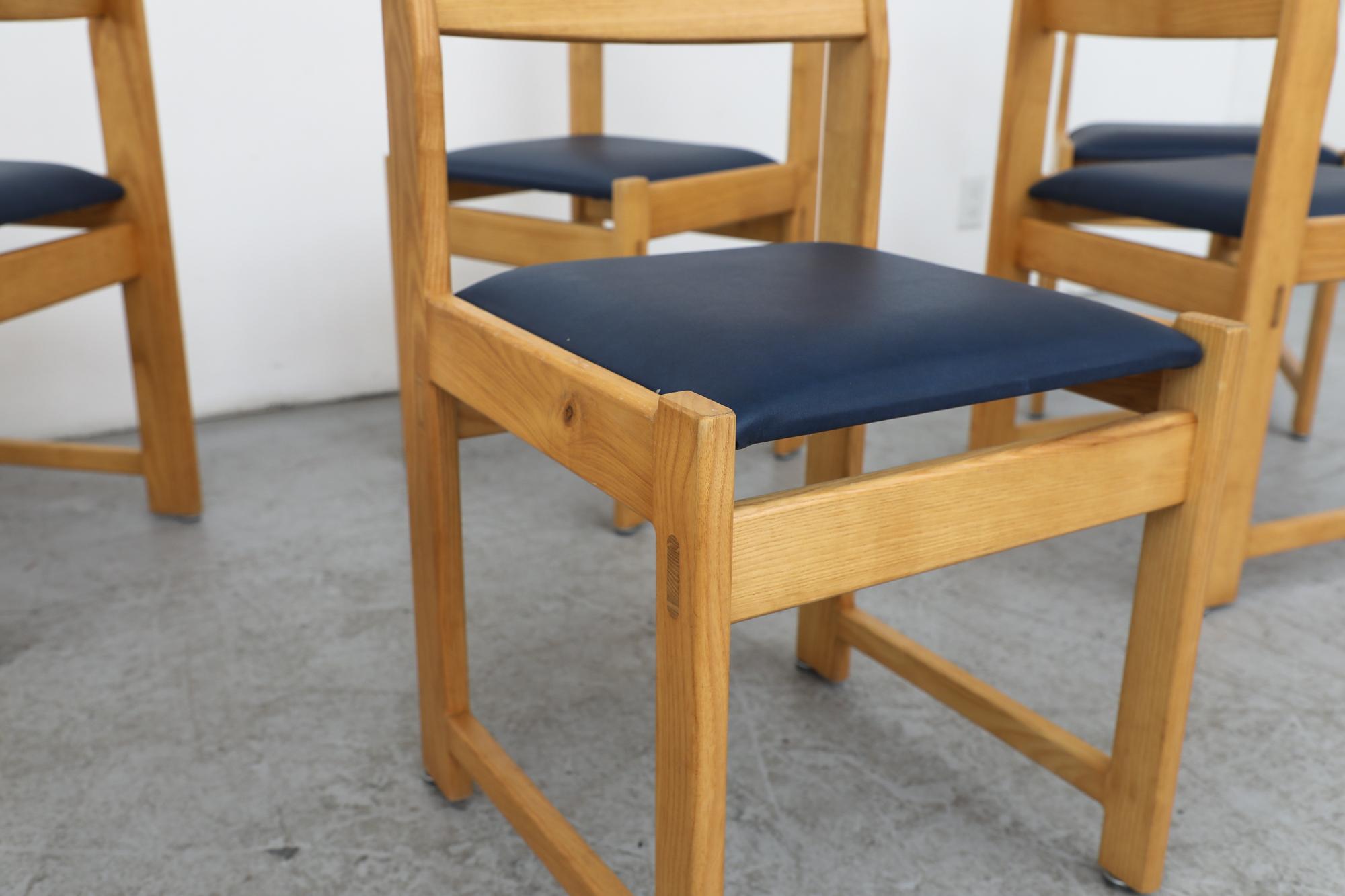 Mid-20th Century Set of Eight Ate van Apeldoorn Oak & Blue Skai Dining Chairs for Houtwerk Hattem For Sale