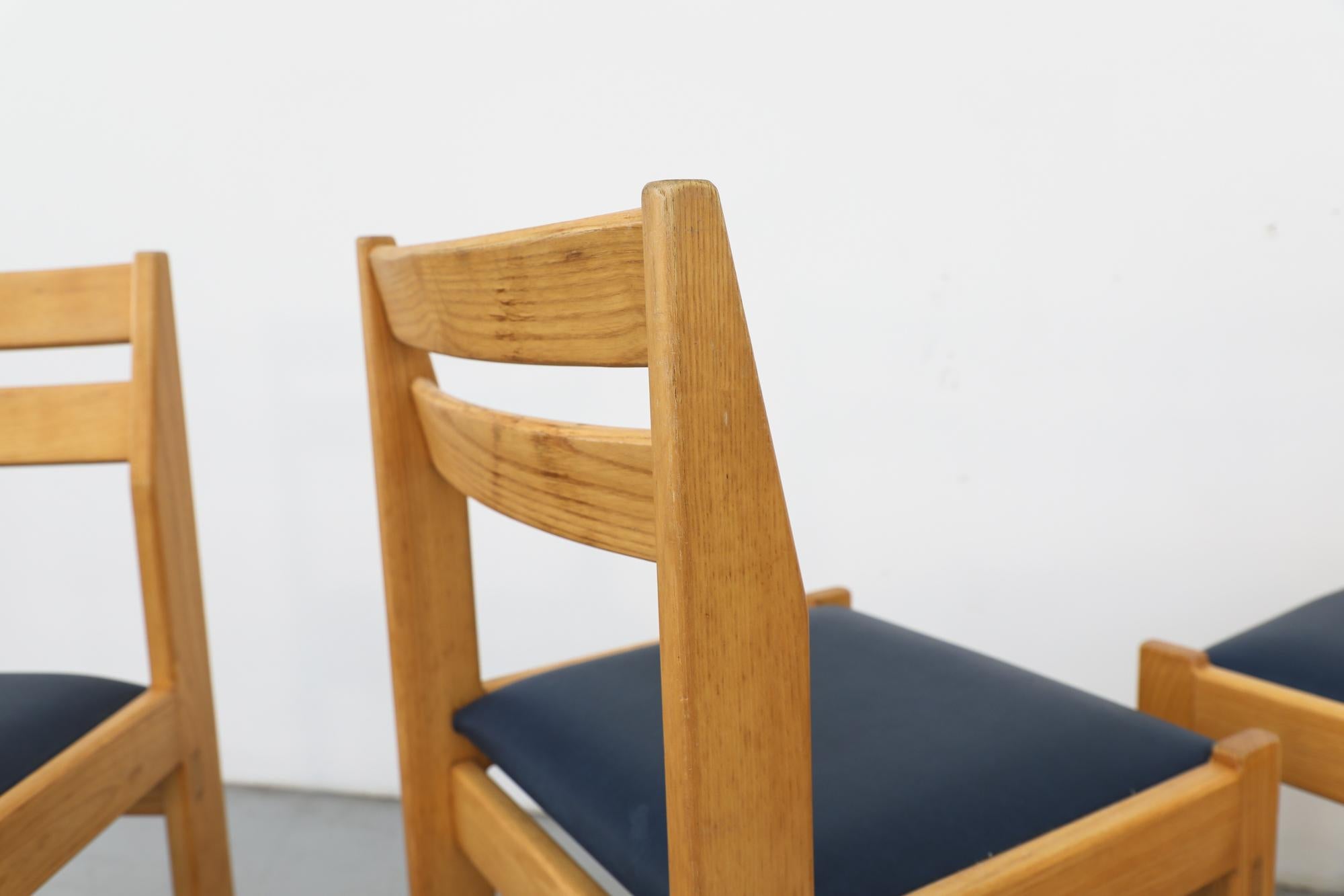 Set of Eight Ate van Apeldoorn Oak & Blue Skai Dining Chairs for Houtwerk Hattem For Sale 1