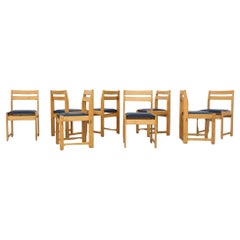 Set of Eight Ate van Apeldoorn Oak & Blue Skai Dining Chairs for Houtwerk Hattem