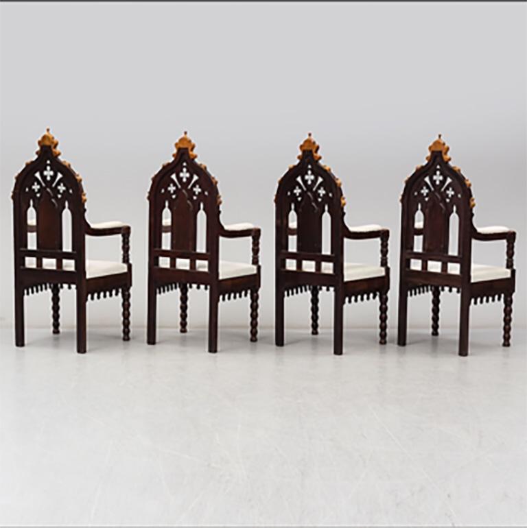 Gothic Revival Set of 8 Austrian Néo Gothique Armchairs from 1860 For Sale