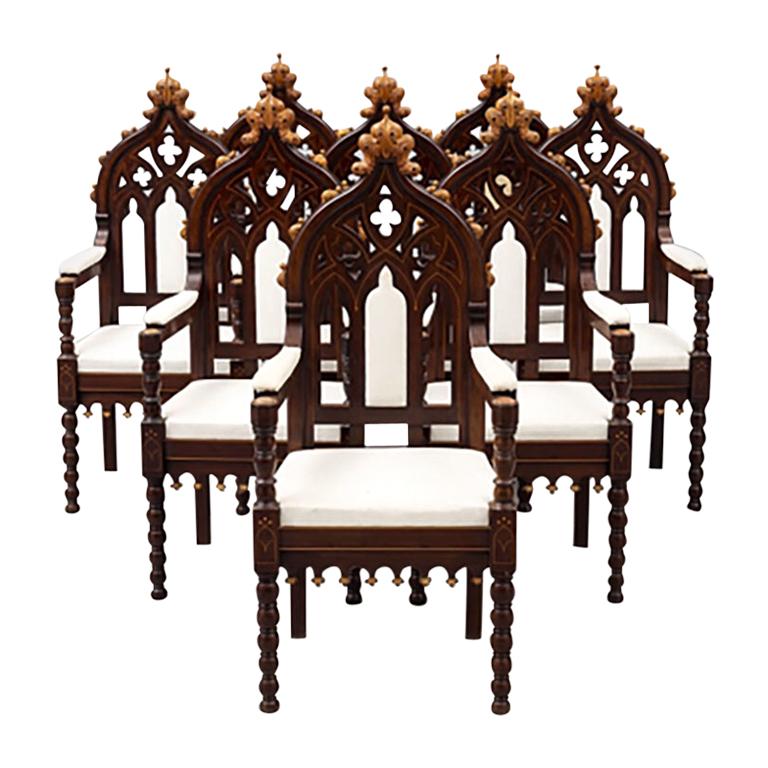 Set of 8 Austrian Néo Gothique Armchairs from 1860 For Sale