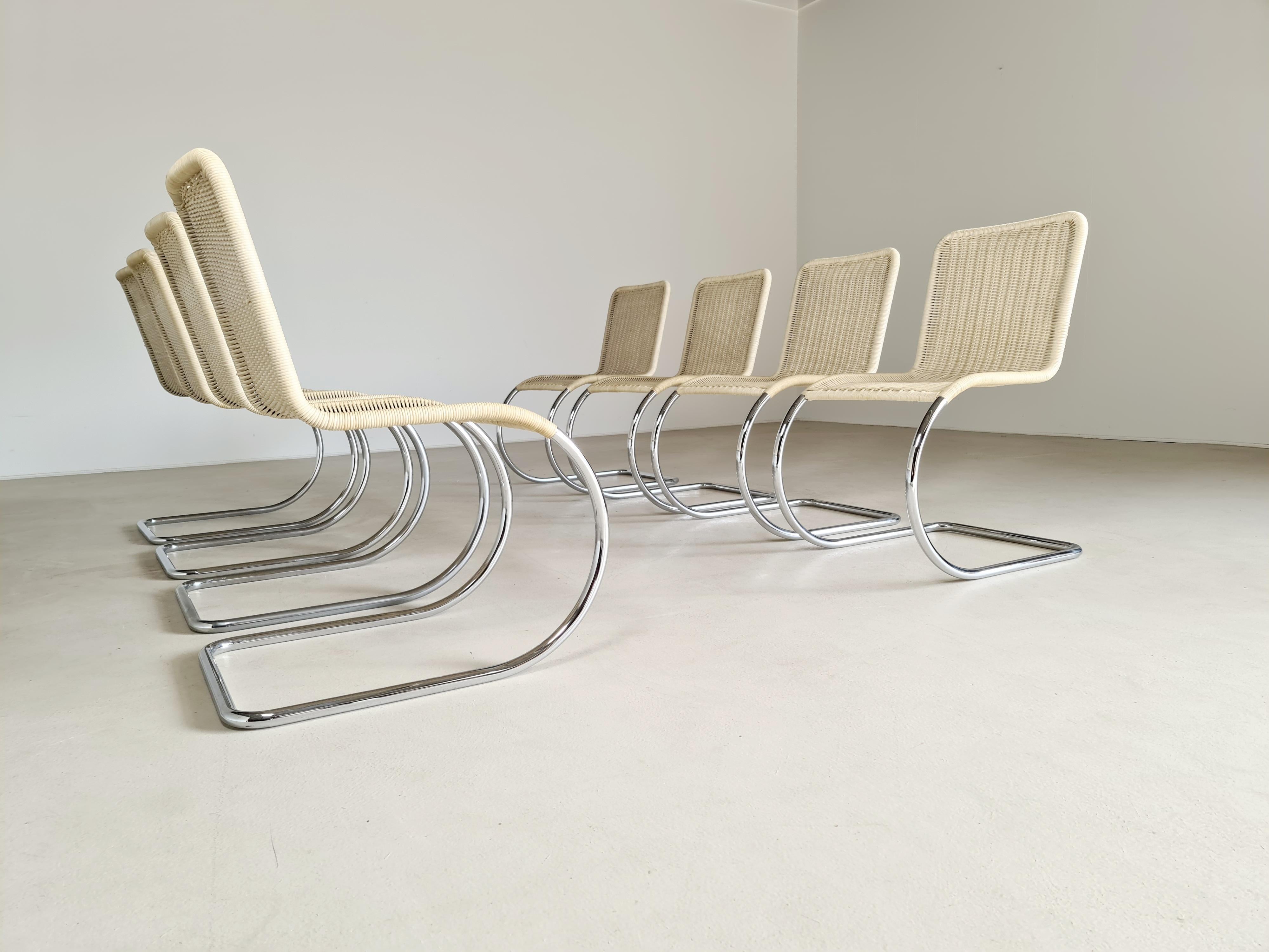 Mid-Century Modern Set of 8 B42/1 Tecta Creme White Cane Dining Chairs, 1960s