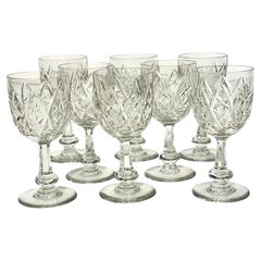 Set of 8 Baccarat Burgos Cut Crystal Wine Glasses, Mid-20th Century France