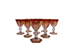 Set of 8 Baccarat Harcourt Empire Ruby‑Overlay Crystal Cordials
