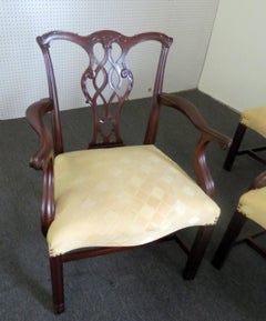 Set of 8 Baker Solid Mahogany Carved Chippendale Style Dining Chairs