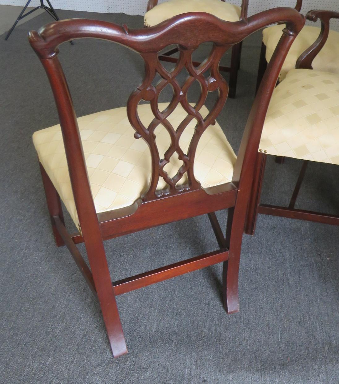 American Set of 8 Baker Solid Mahogany Carved Chippendale Style Dining Chairs