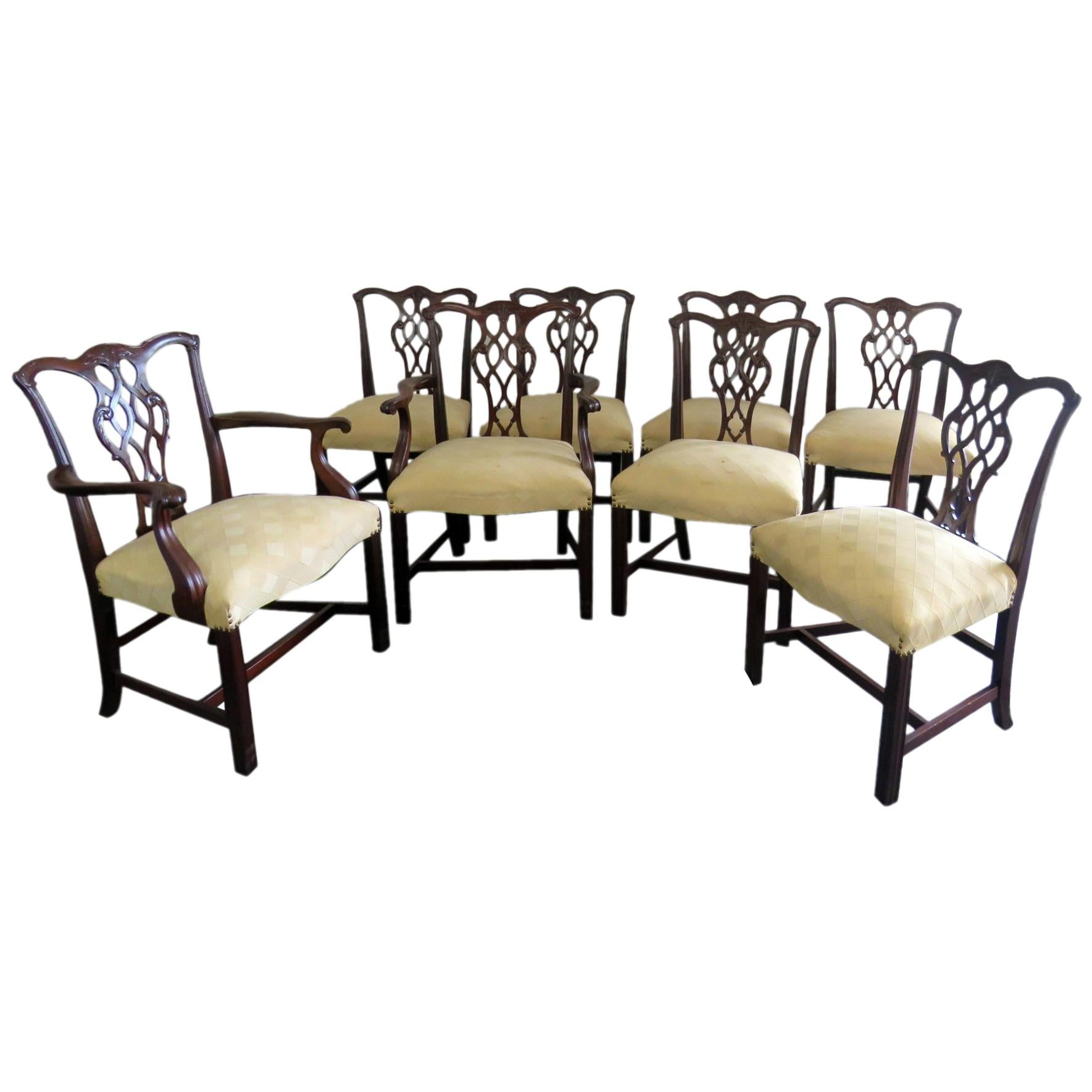 Set of 8 Baker Solid Mahogany Carved Chippendale Style Dining Chairs
