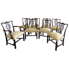 Set of 8 Baker Solid Mahogany Carved Chippendale Style Dining Chairs