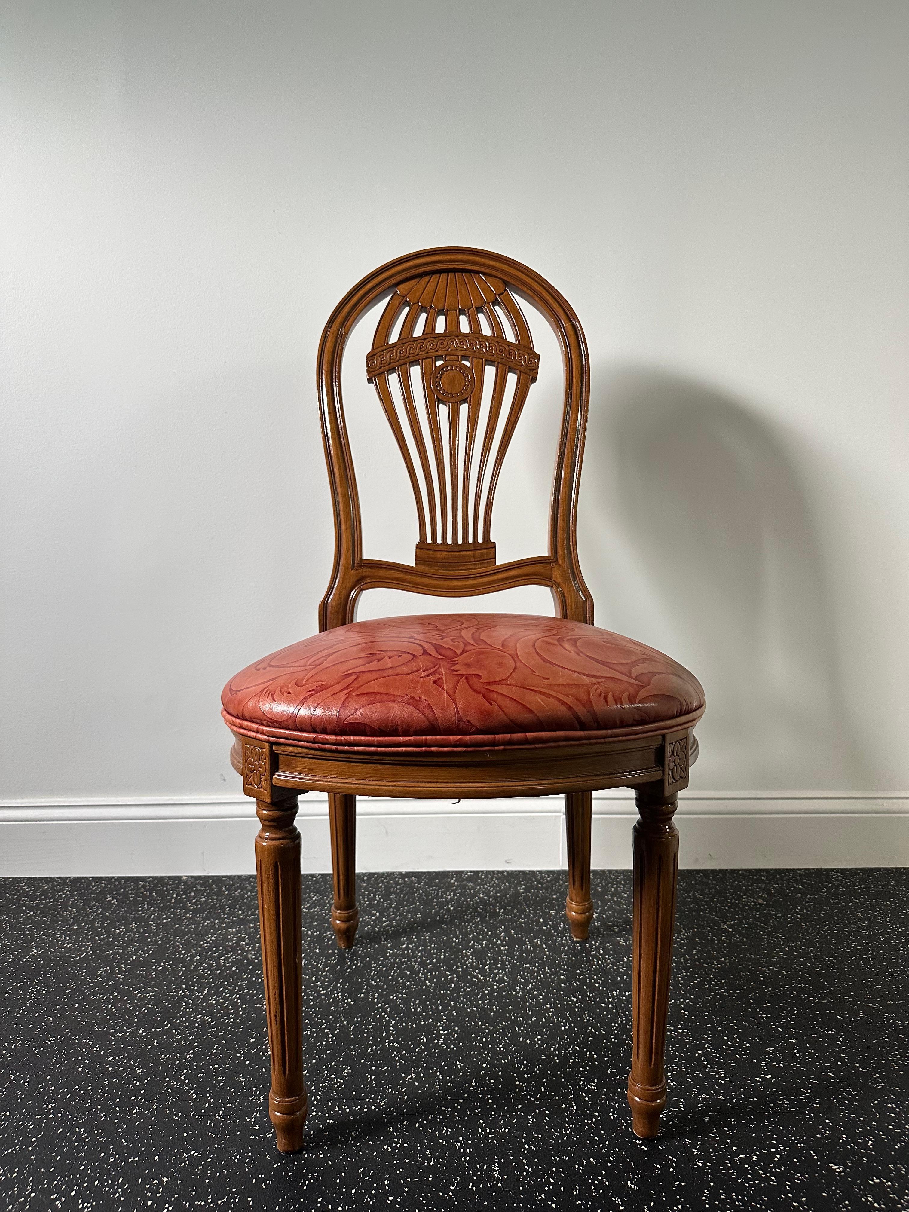 Mid-20th Century Set of 8 Balloon Back Carved Wood Dining Chairs with Edelman Leather Seats