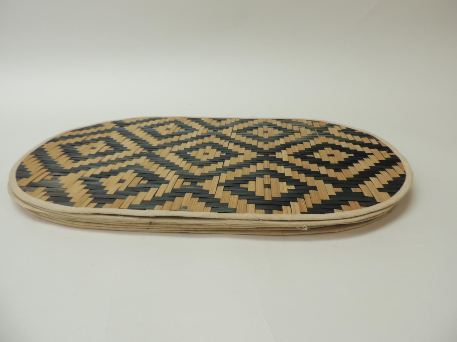 Bohemian Set of 8 Bamboo and Raffia Woven Oval Placemats