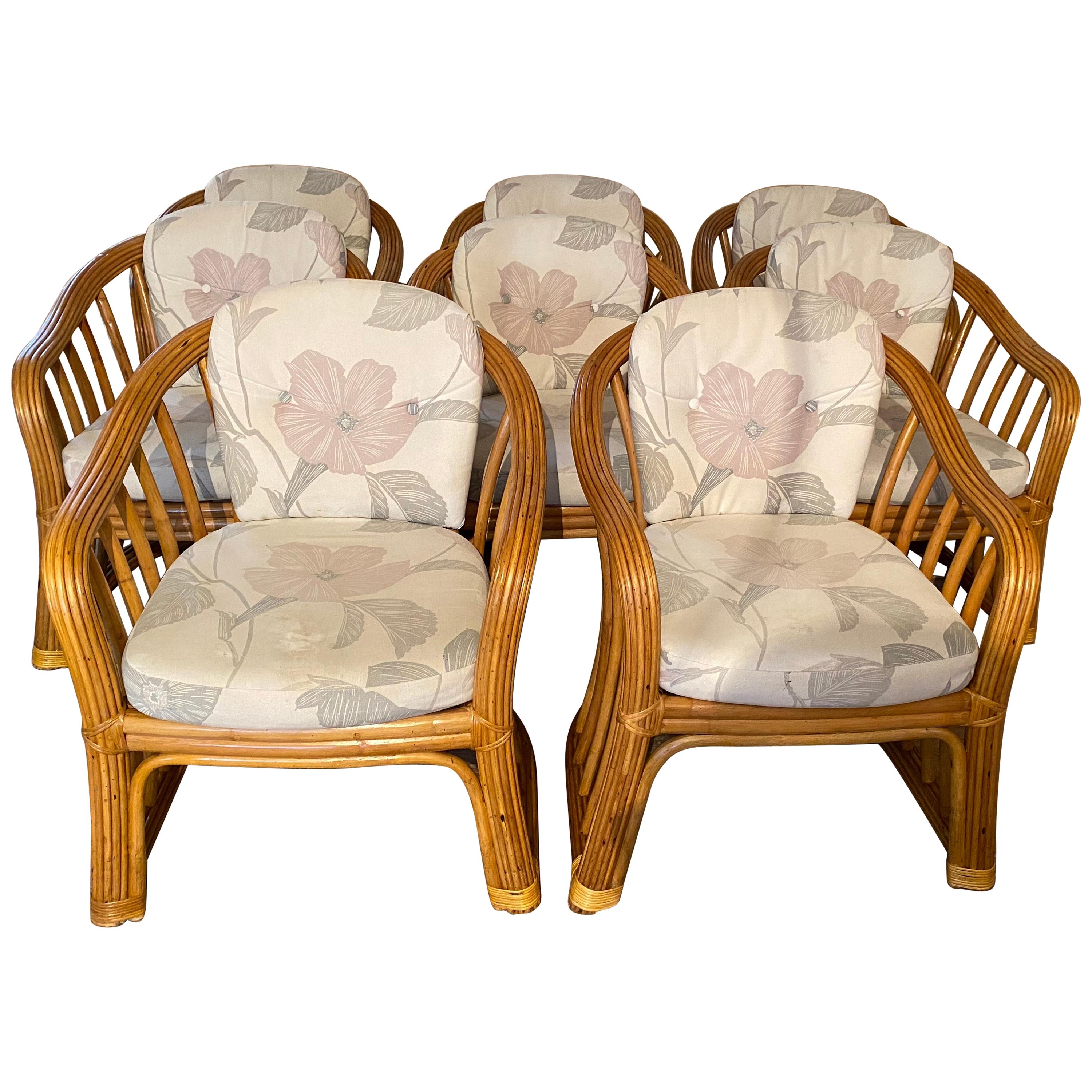 Set of 8 Bamboo Rattan Dining Chairs For Sale