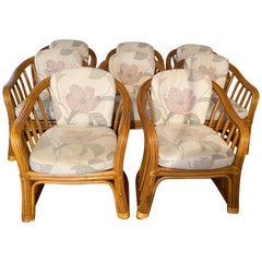 Antique Set of 8 Bamboo Rattan Dining Chairs