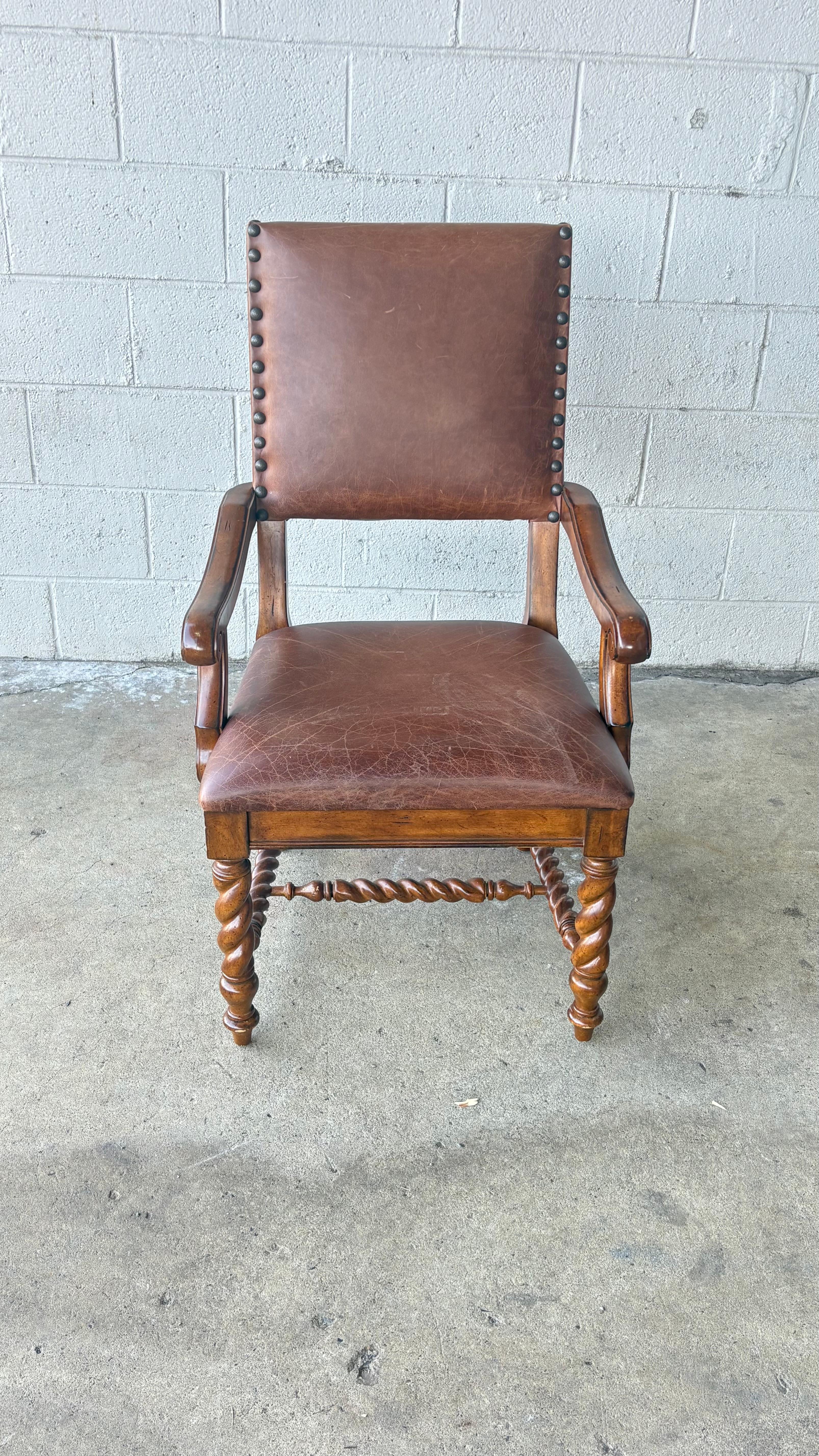 American Set of 8 - Ralph Lauren Style Barley Twist Leather Chairs For Sale