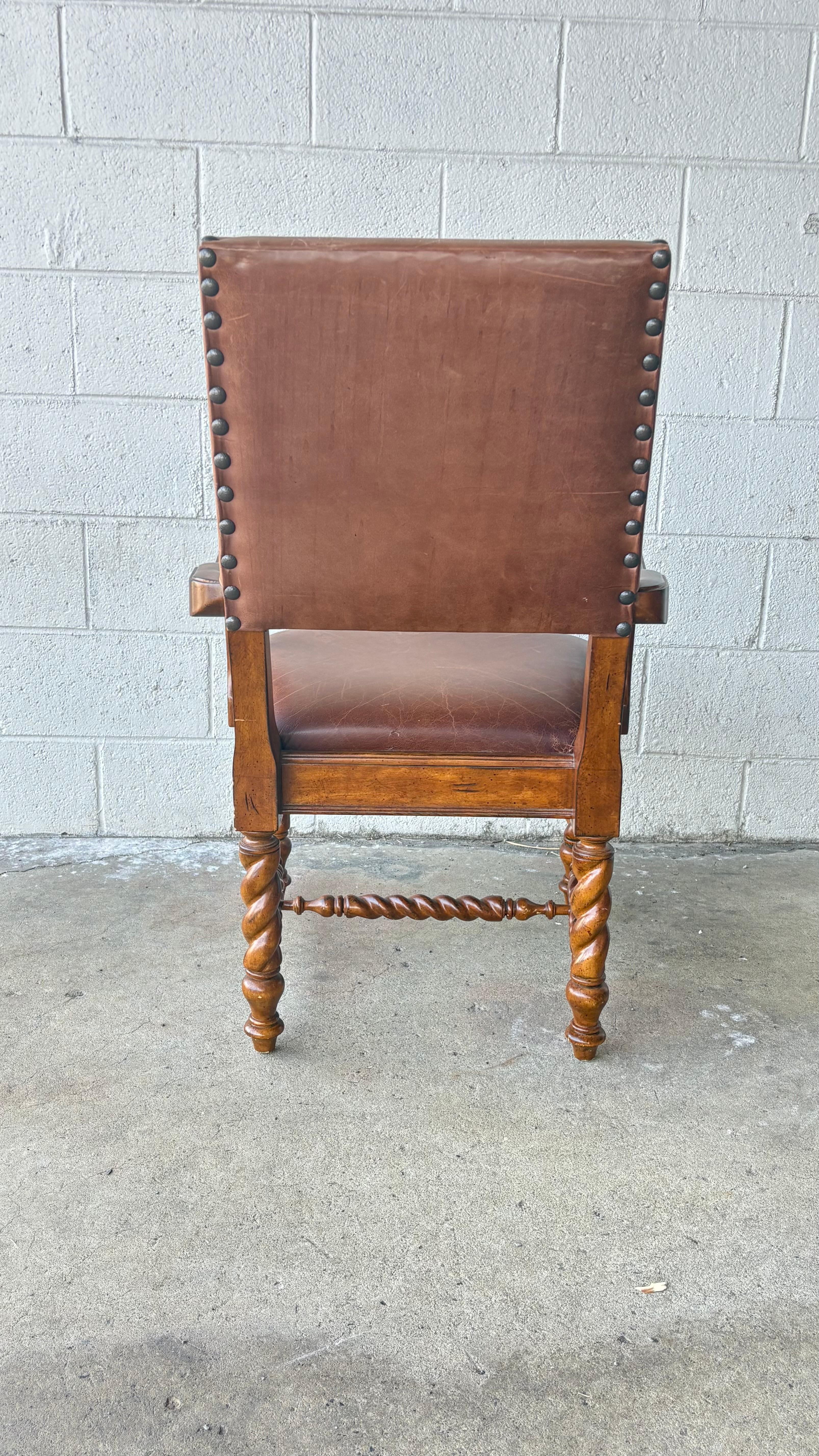 Contemporary Set of 8 - Ralph Lauren Style Barley Twist Leather Chairs For Sale