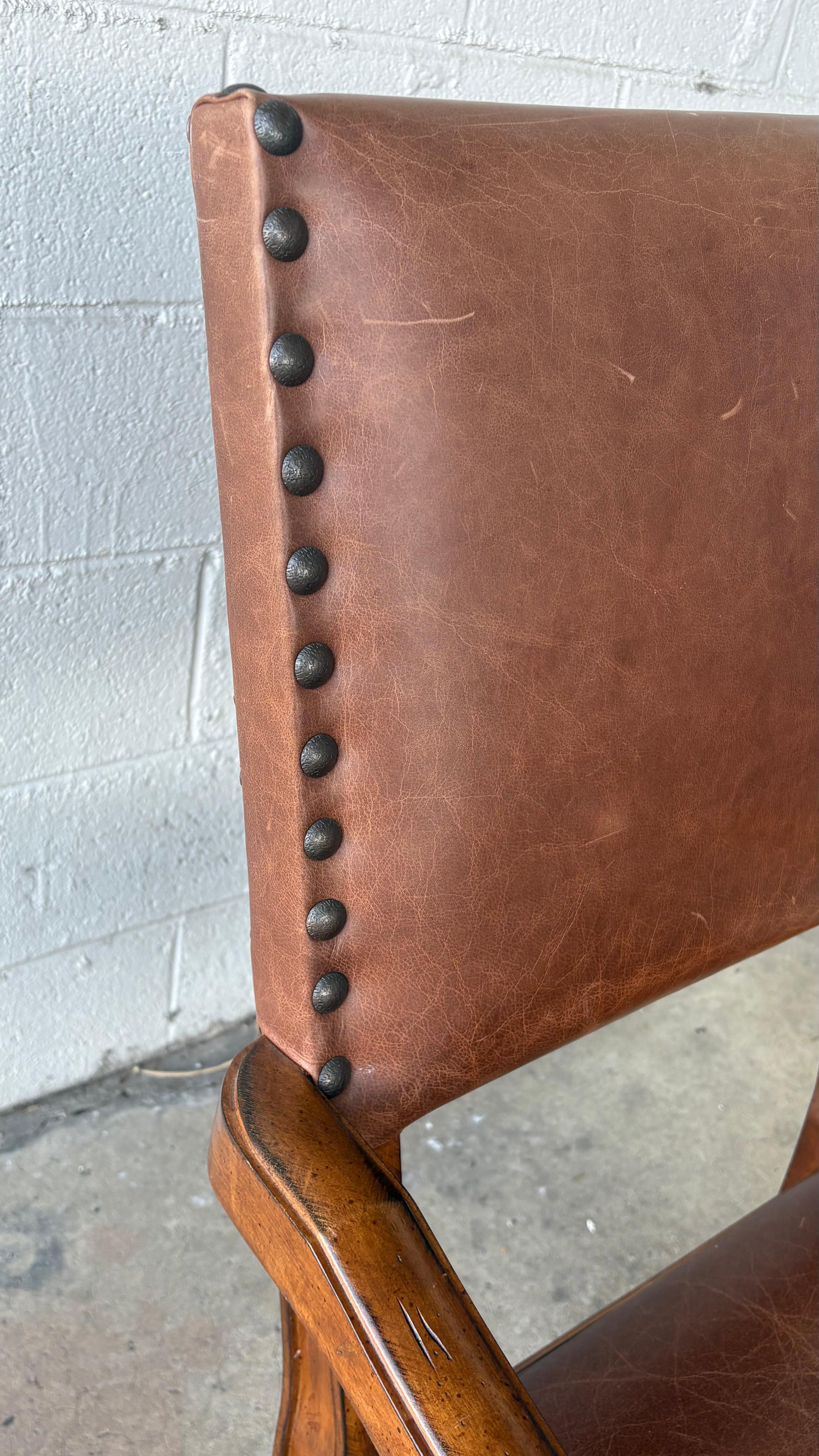 Set of 8 - Ralph Lauren Style Barley Twist Leather Chairs For Sale 1