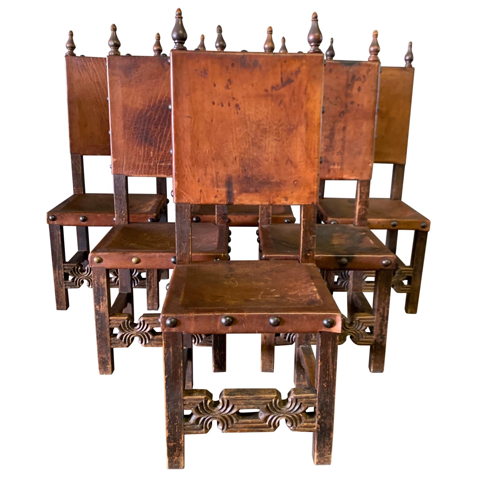 Set of 8 Baroque Style Leather Dining Room Chairs (Belgisch)