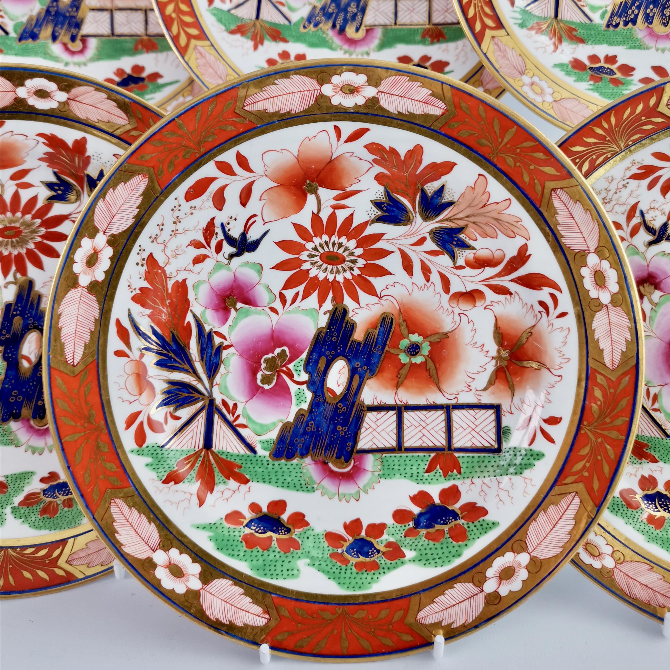 English Set of 8 Barr Flight & Barr Porcelain Plates, Imari Fence, Regency, 1811-1813 For Sale