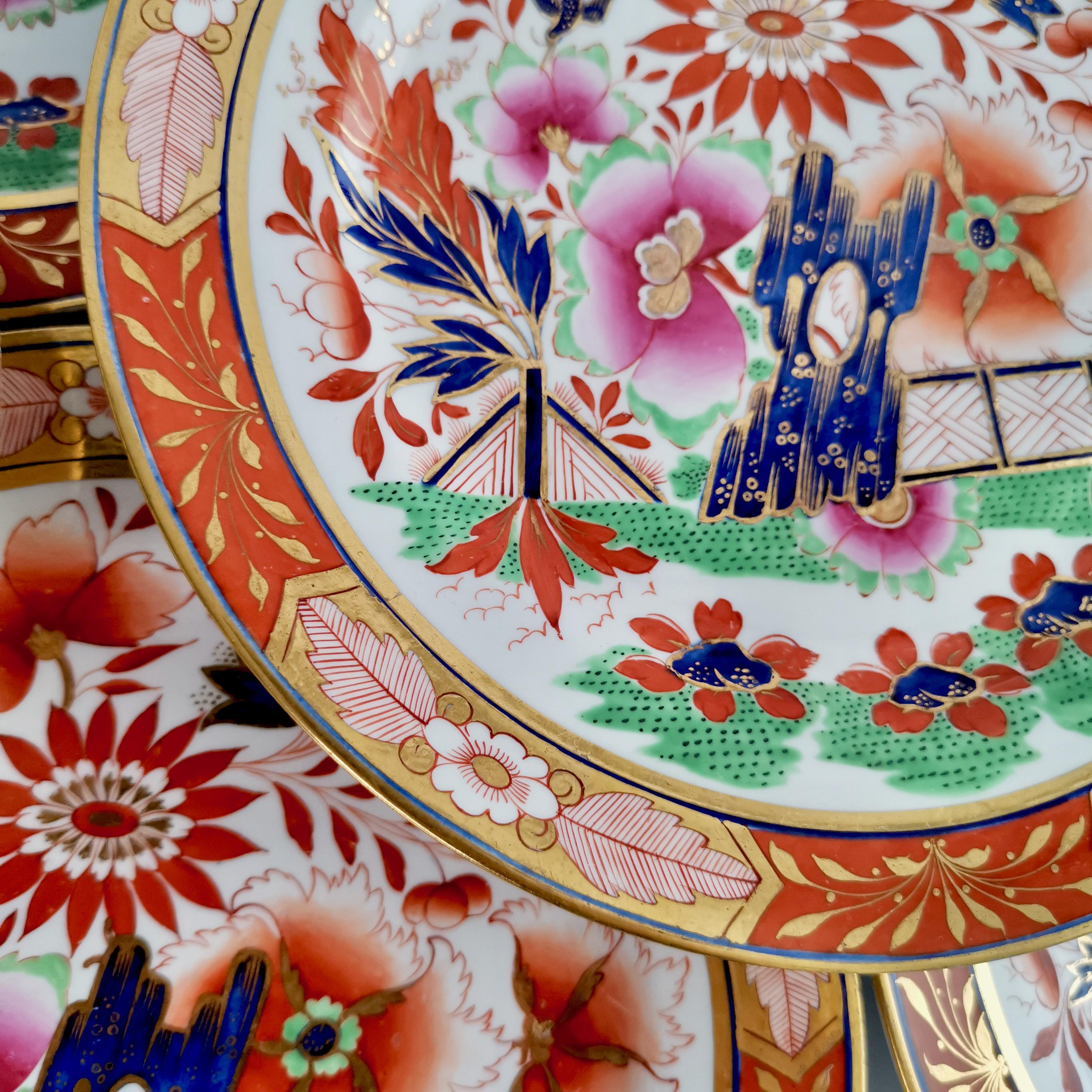 Set of 8 Barr Flight & Barr Porcelain Plates, Imari Fence, Regency, 1811-1813 In Good Condition For Sale In London, GB