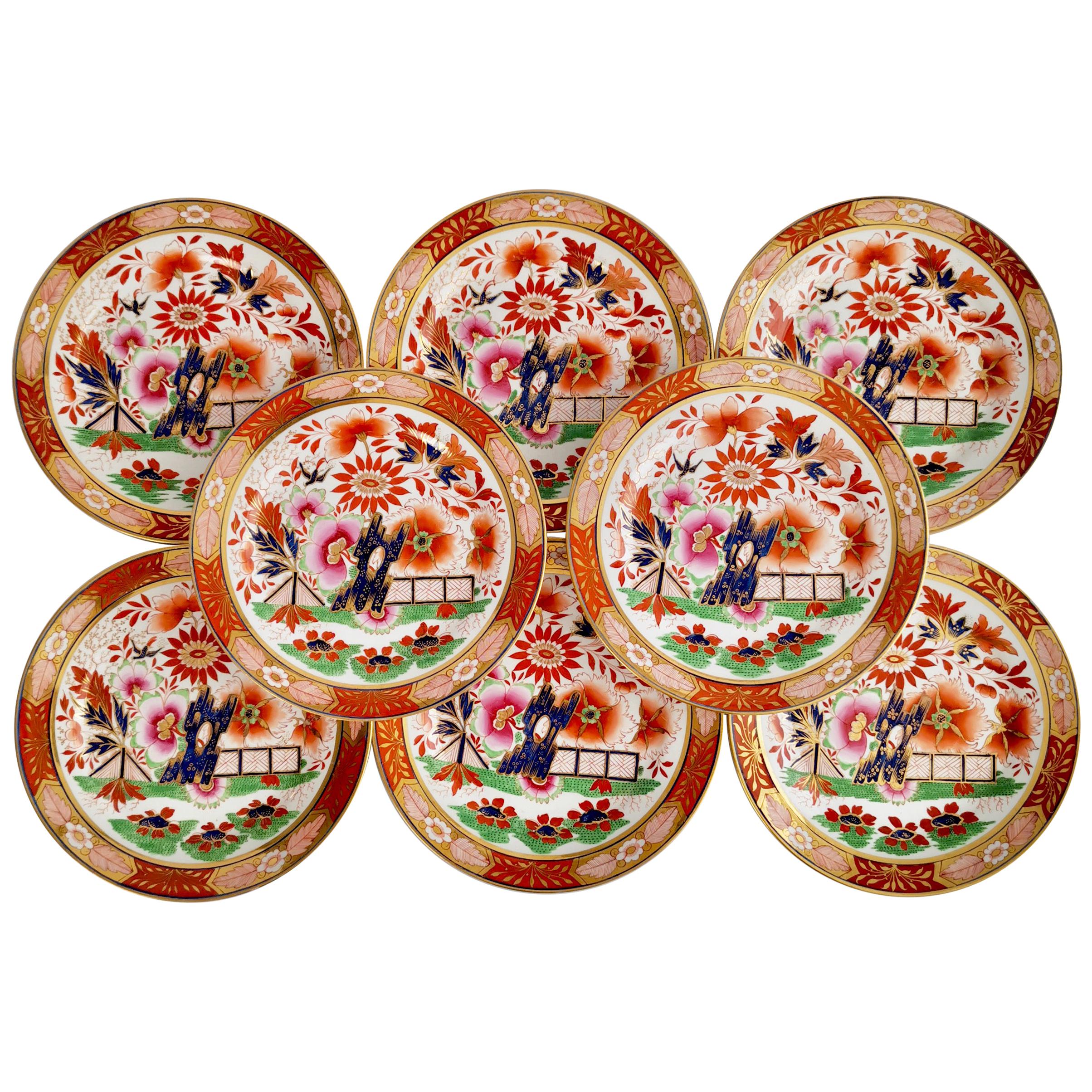 Set of 8 Barr Flight & Barr Porcelain Plates, Imari Fence, Regency, 1811-1813