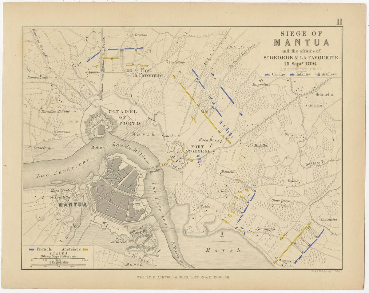 Set of 8 Battle Plans, Rivoli, Arcole, Mantua, Marengo, Hohenlinden, 1852
