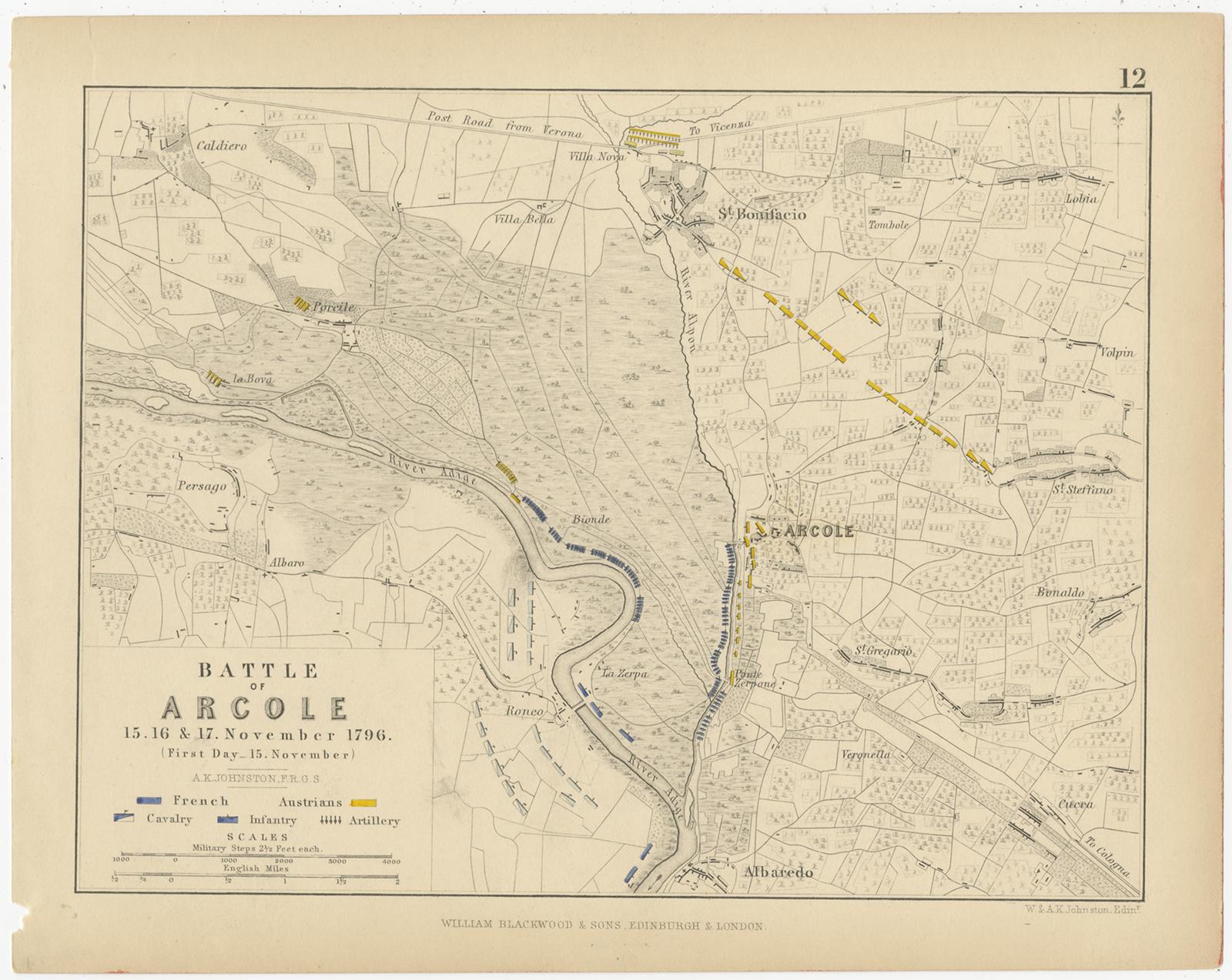 Paper Set of 8 Battle Plans, Rivoli, Arcole, Mantua, Marengo, Hohenlinden, 1852 For Sale